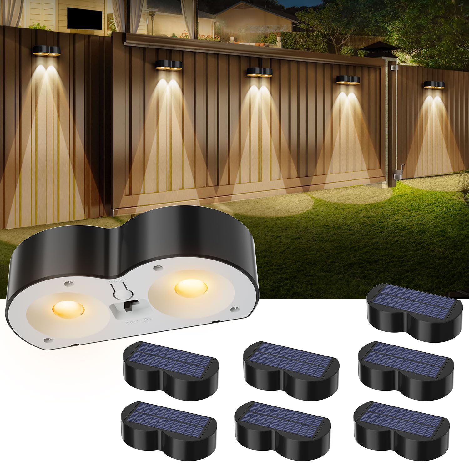 Amiluo Solar Fence Lights - 8 Pack, Waterproof, RGBWW Color Options, Model WL13