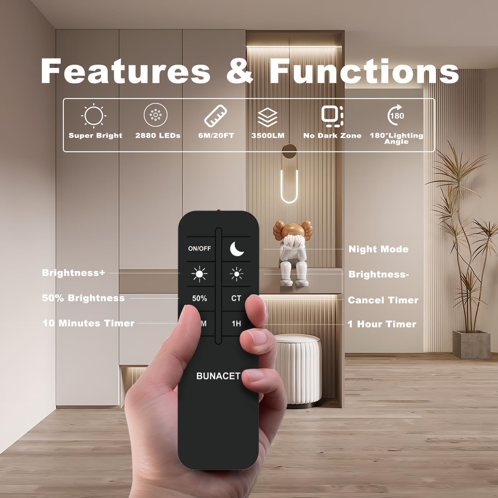 Bunacet Cob Led Strip Lights 5760Leds, 40Ft 3000K Dimmable Warm White Bright Led Lights For Bedroom Counter Under Cabinet Kitche