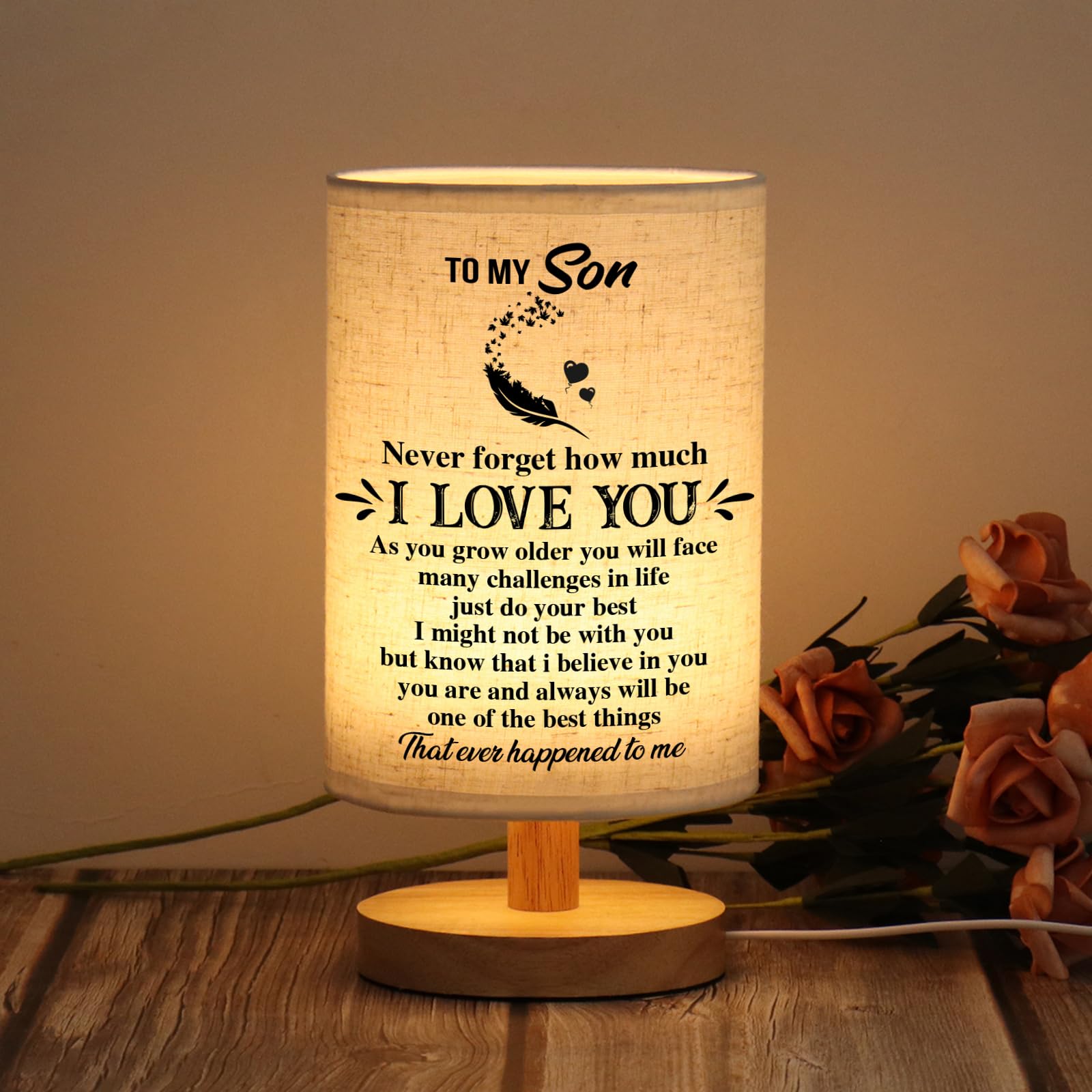 WSYEAR Gifts for Son from Mom Dad- Son Gifts from Mom Fabric Wooden Desk Lamp Gifts for For Mature Users Son Graduation Gifts  to My Son Birthday Gifts