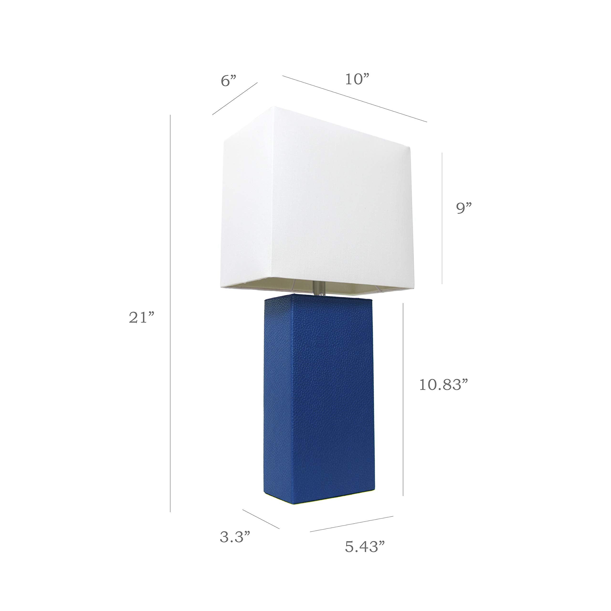 Elegant Designs Lt1025-Blu Modern Leather Table Lamp With White Fabric Shade, Blue (Pack Of 1)