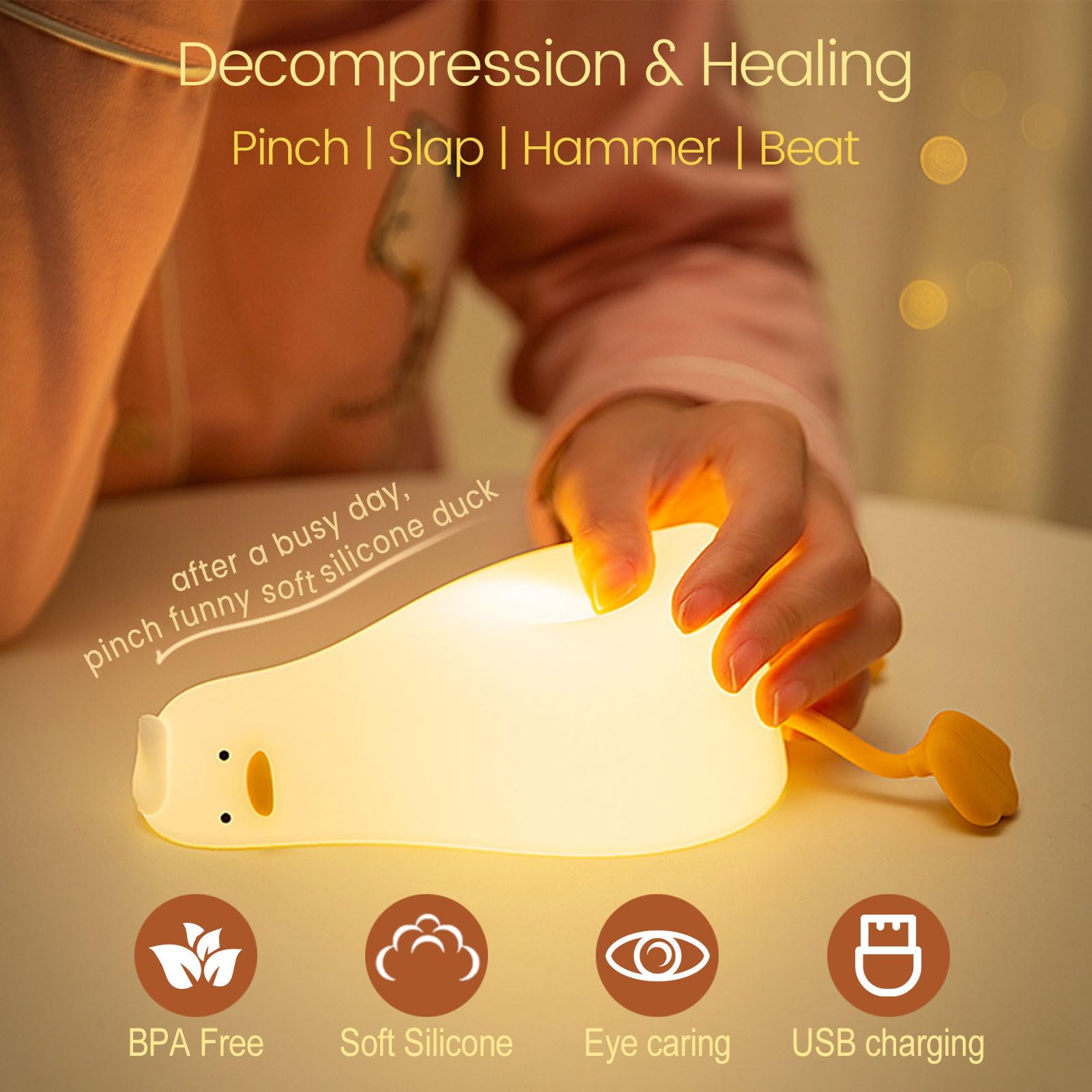 Famiduo Cute Lying Flat Duck Night Light, Led Lazy Duck Lamp Squishy, Extra Duckie Decor Gift, Dimmable Fun Ducky Lay Lamp, Duck Light Laying Down, Rechargeable Bedside Touch Soft Lamp For Kids Sleep