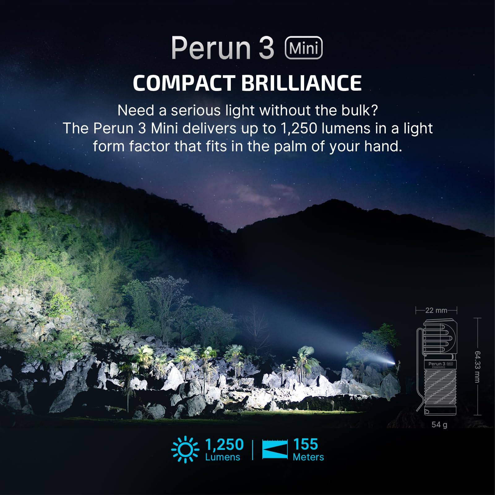 OLIGHT Perun 3 Mini Headlamp 1250 Lumens LED Flashlight, Rechargeable, Red Light Option, 6061-T6 Aluminum, Orange, Model O-PERUN3MIN