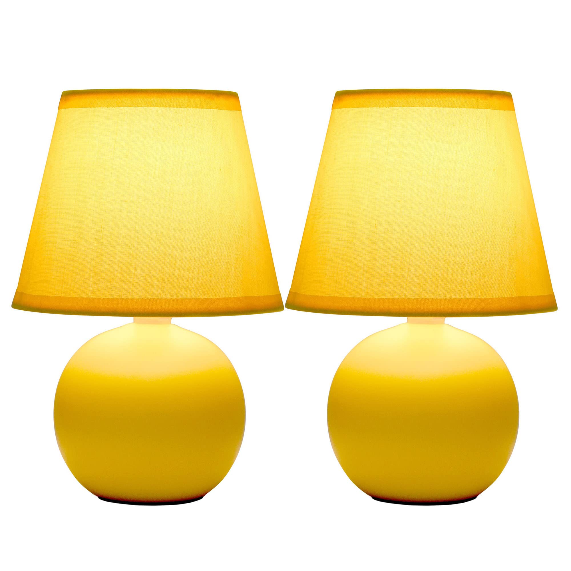 Creekwood Home Yellow Ceramic Orb Base Table Lamp Set - Traditional Tapered Drum Shade, 2-Pack