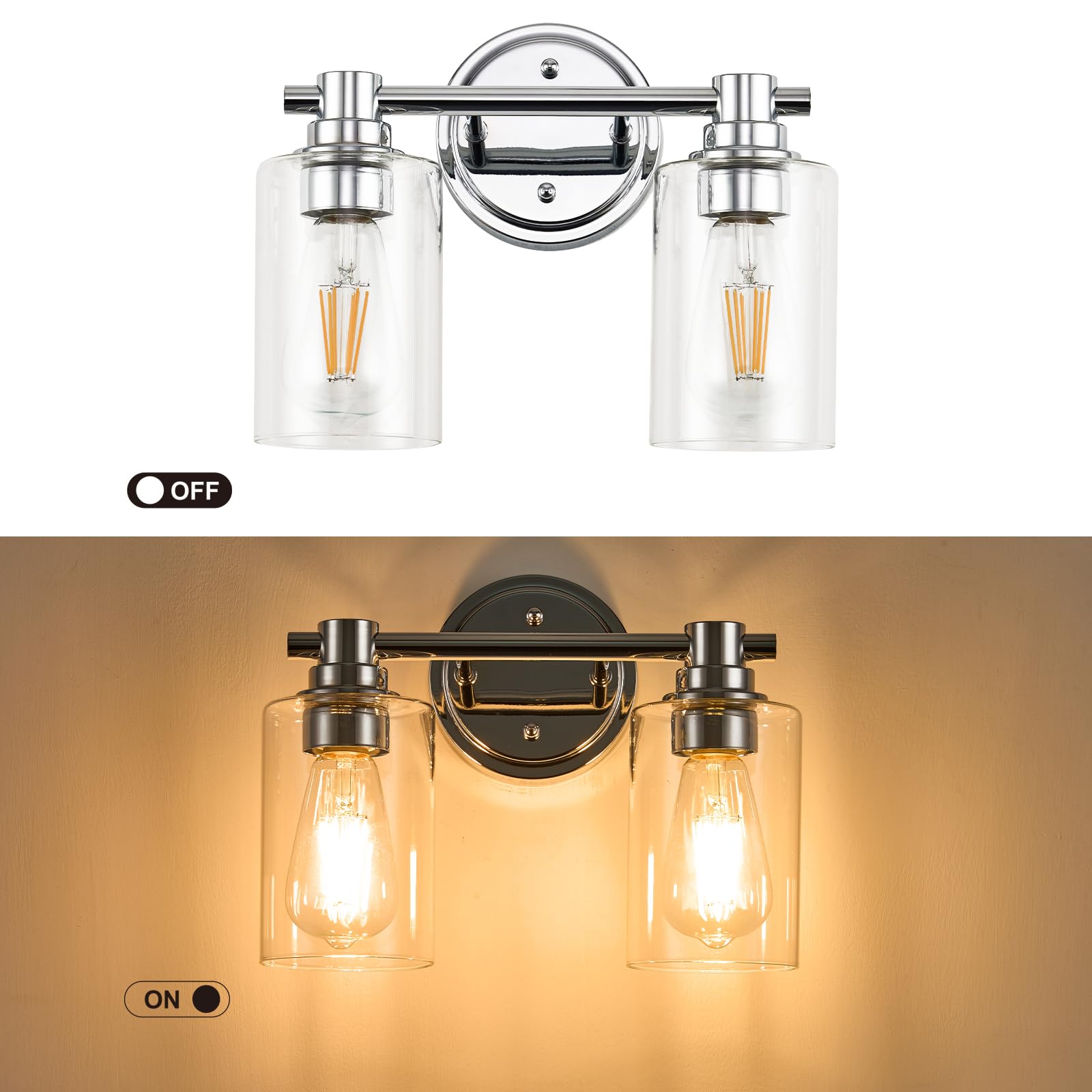 Alaislyc Chrome Bathroom Light Fixtures - 2-Light Wall Sconce With Clear Glass For Vanity, Living Room