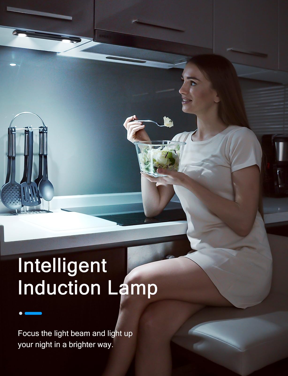 Yiger Wireless Motion Sensor Under Cabinet Lights, 10In Black Led Night Light, 2 Pack