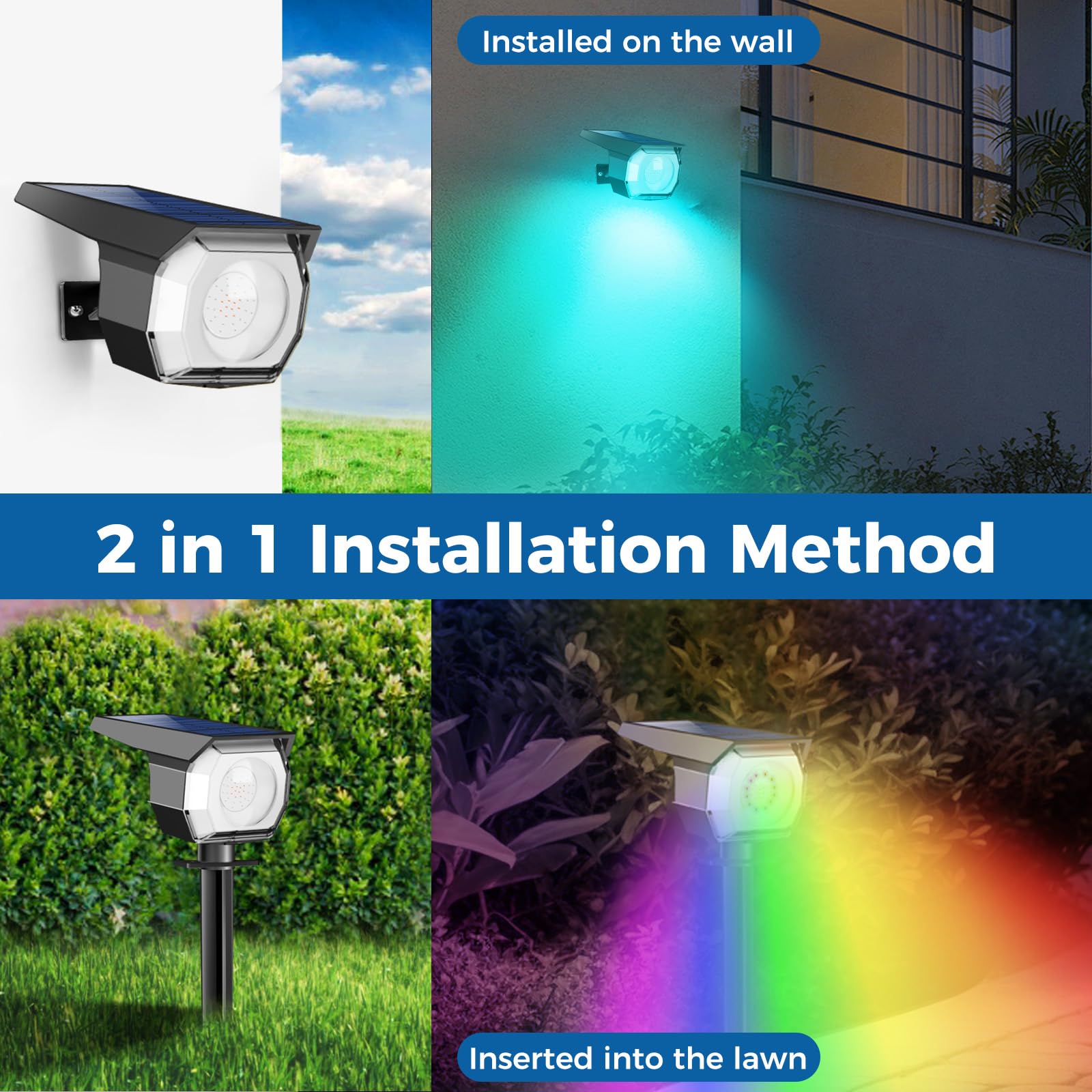 Peasur 6 Pack Solar Spot Lights Outdoor Color Changing, 7 Modes Halloween Rgb Solar Powered Waterproof Spotlight, Landscape Ligh