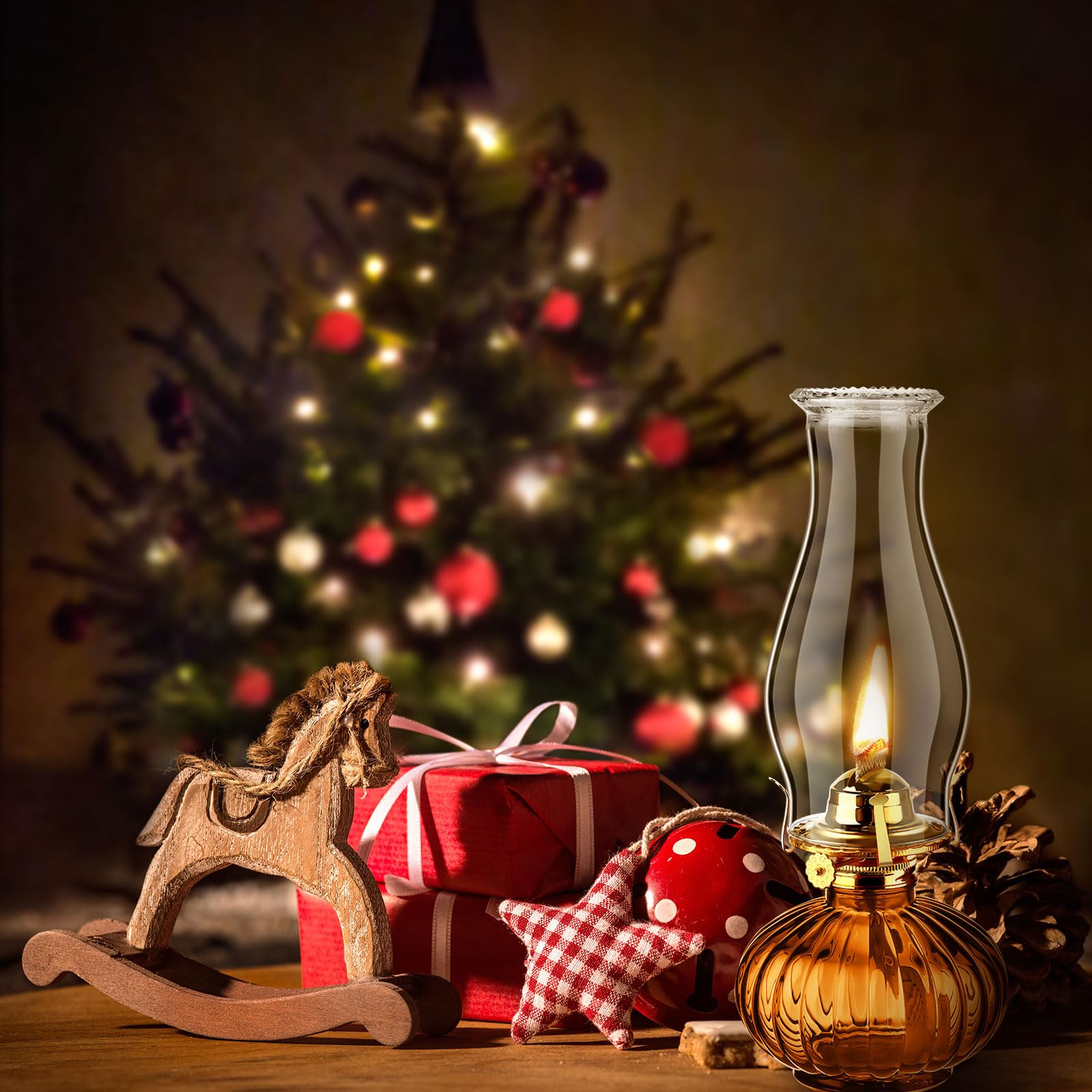 2 Set Chamber Oil Lamp Classic Kerosene Lamp Large Oil Glass Lantern Vintage Hurricane Lamp With Adjustable Fire Wick For Home Indoor Use Chimney Burner, 13 Inch Heigh(Brown)