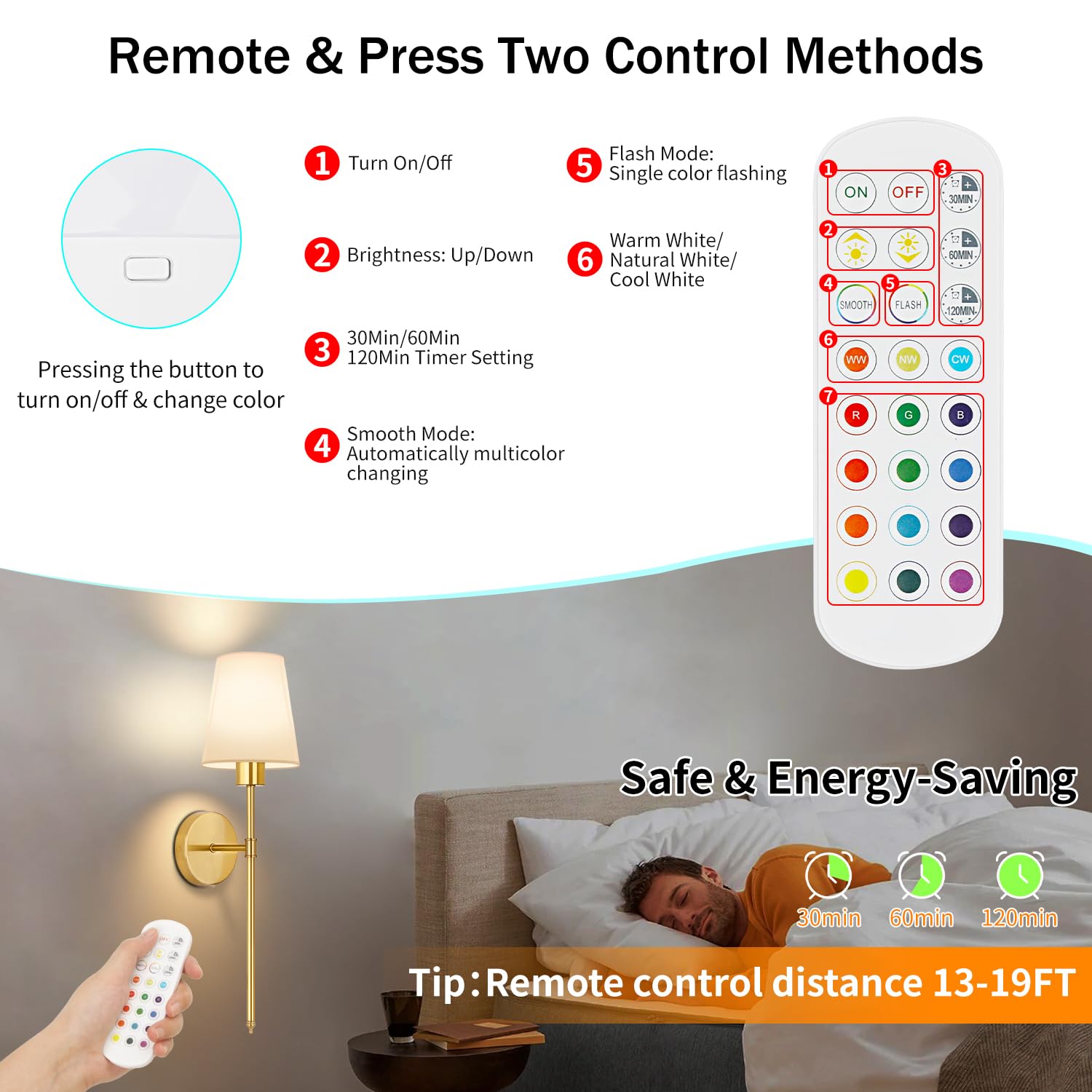 Tislyco Battery Operated Wall Sconces Set Of 2, Gold Rechargeable Wall Lamps With 2500Mah Magnet Detachable Dimmable Remote Bulb