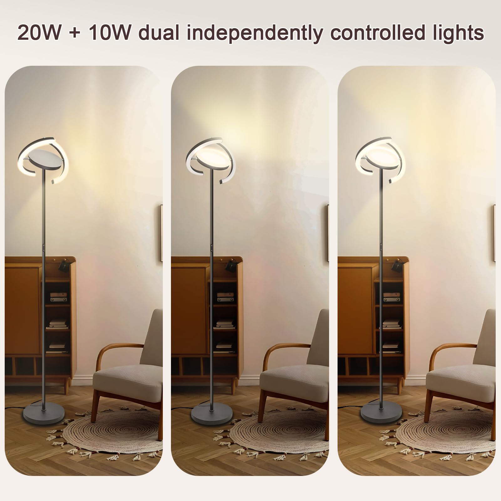 Aulaiyi 2025 Floor Lamps for Living Room, Stepless Dimmable & Dimmable LED Floor Lamp,30W Modern Rotatable Reading Standing Lamp
