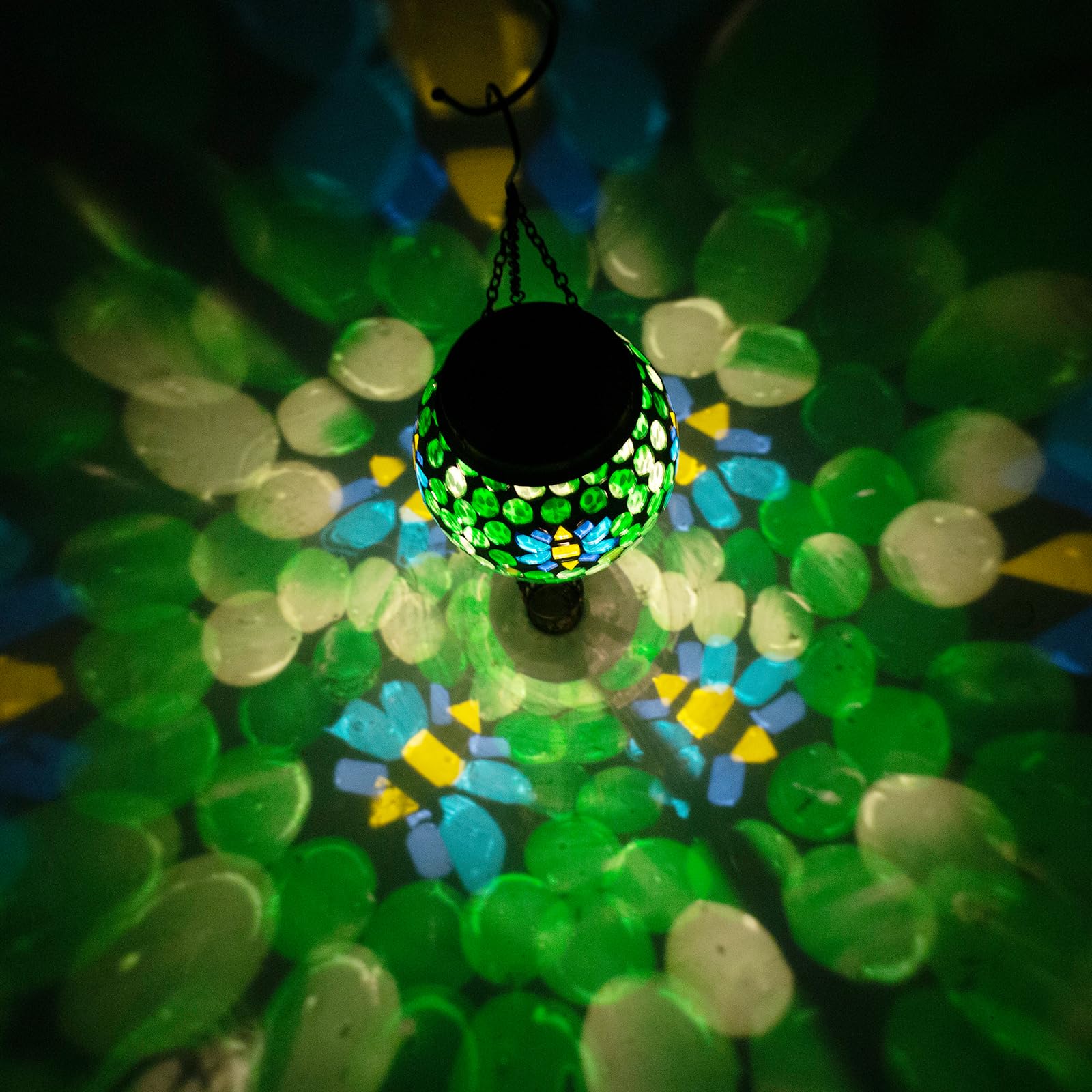 DREAMSKIP Solar Hot Air Balloon Lantern - Green Mosaic Glass, Waterproof Hanging Light for Patio & Garden, Model 49120507