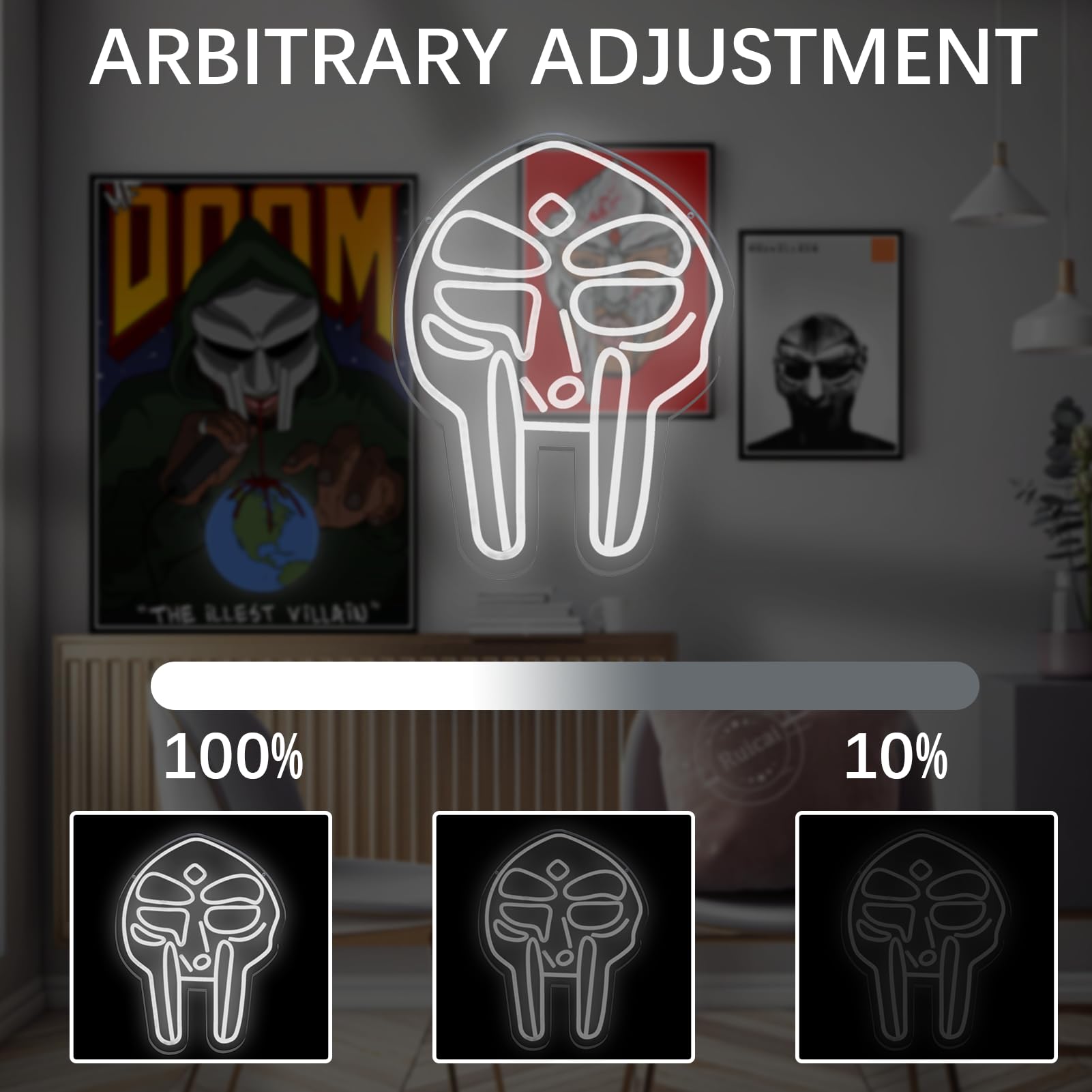 Fuendkf Mf Doom Mask Neon Signs For Wall Decor  Dimmable Gladiator protective covering Mask Neon Lights Usb Power Music And Rap Lovers Neon Lights For Hip Hop Fans Best Gifts  Man Cave  Music Bar And Bedroom