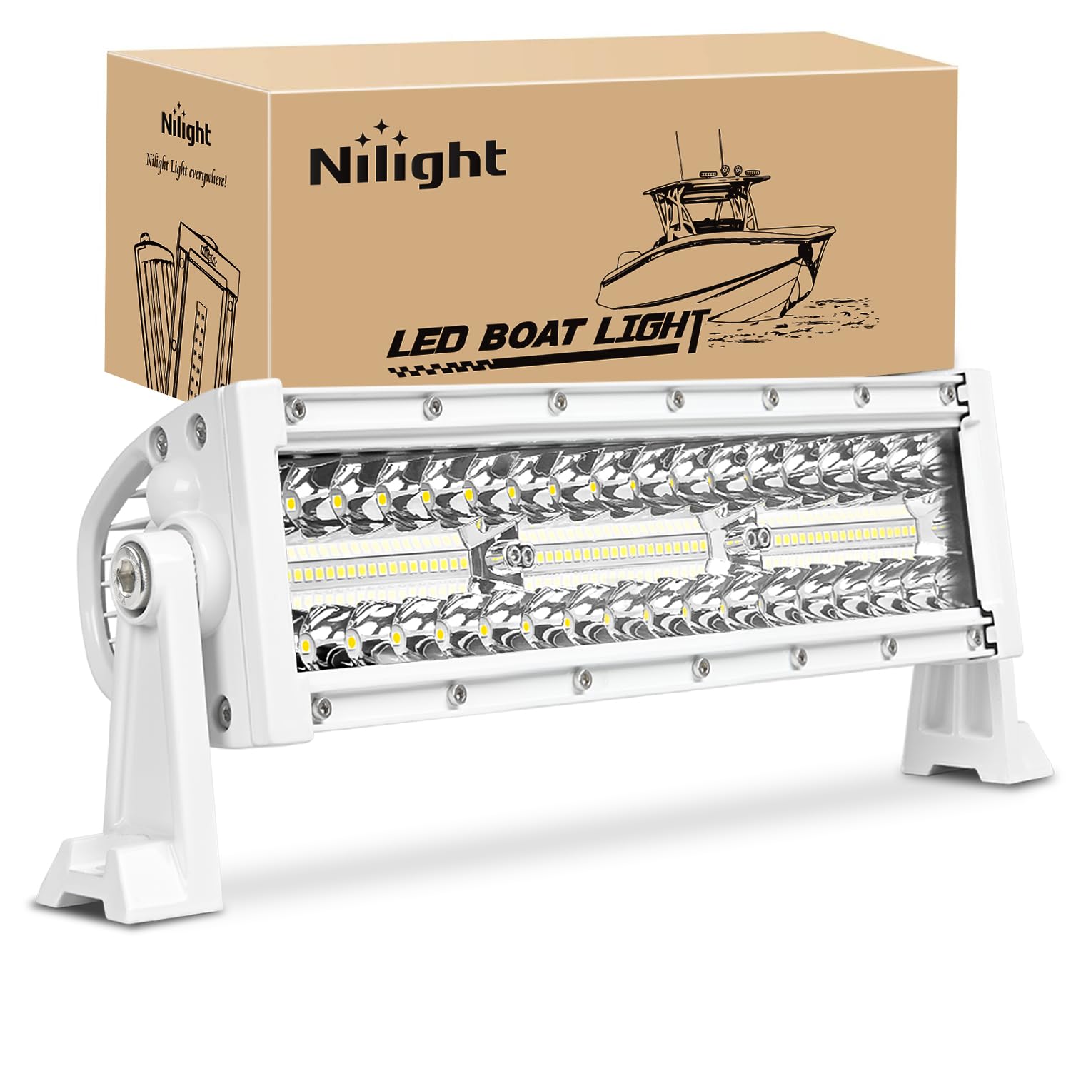 Nilight Marine Led Light Bar Navigation Lights 13.5 Inch White Spot Flood Combo Ponton Boat Deck Dock Lights For Night Fishing T