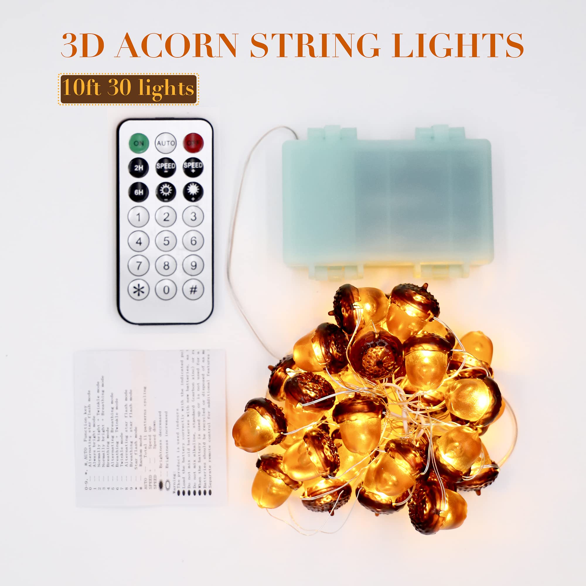 Miya Life Fall Fairy Lights Cute String Lights With Thanksgiving Decor Fall Garland With Lights Battery Operated For Fall Lights Indoor Decoration (Acorn Fairy)