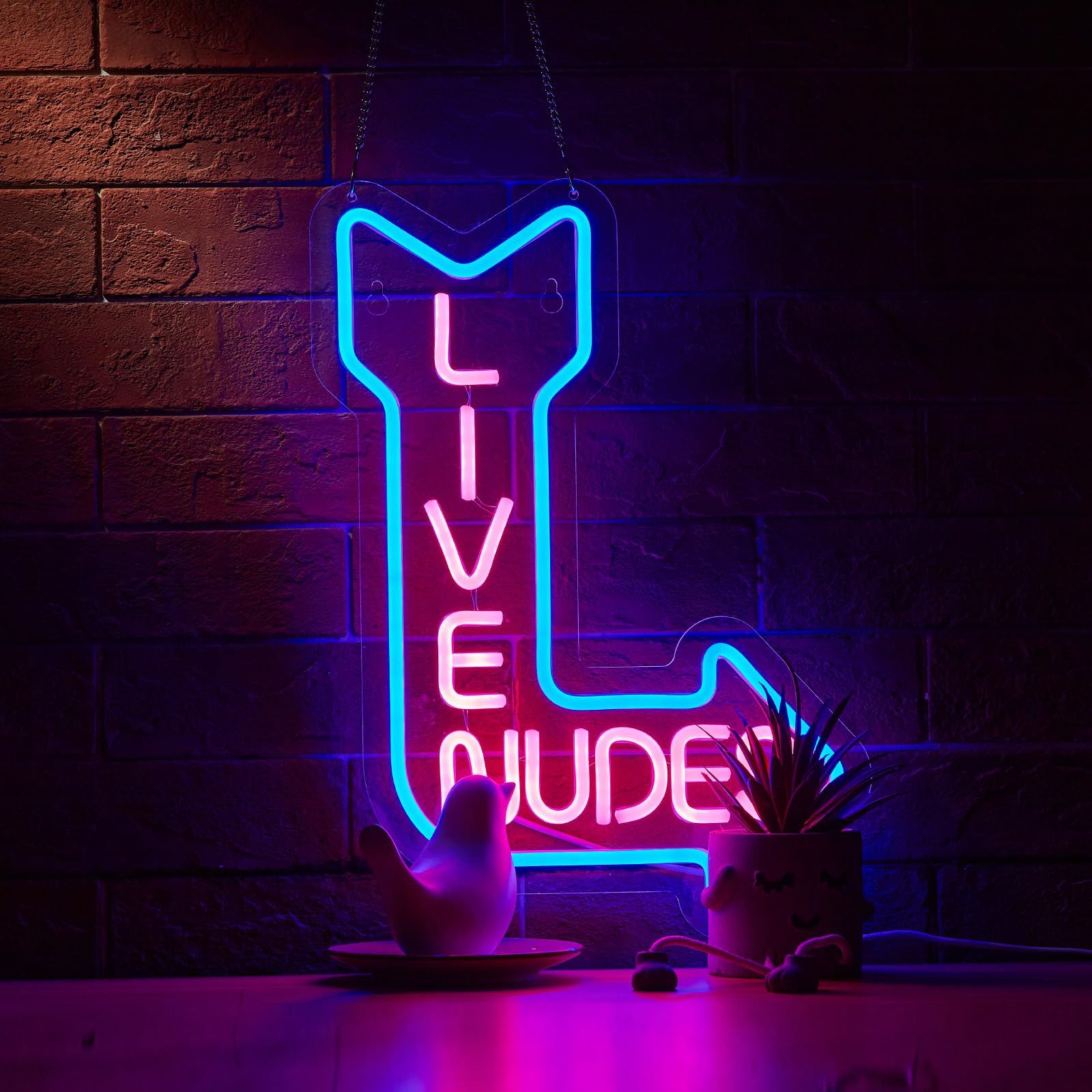 ZODZ Neon Sign Wall Decor for Man Cave, Bar, or Home Art - LED Light with Dimmer, 15x13 inches, Blue+Pink