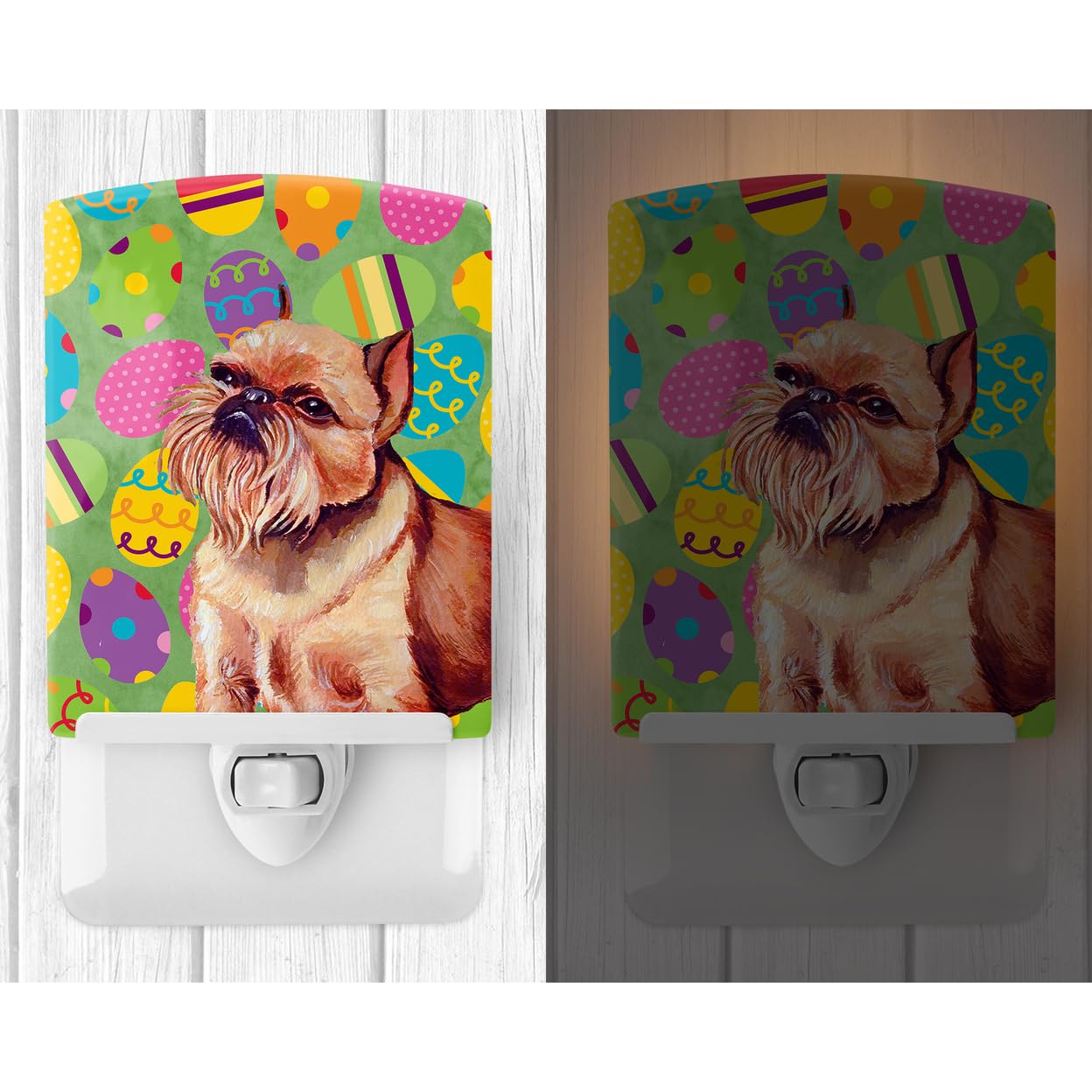 Caroline'S Treasures Lh9404Cnl Brussels Griffon Easter Eggtravaganza Ceramic Night Light Compact, Ul-Certified, Ideal For Bedroom, Bathroom, Nursery, Hallway, Kitchen, 6X4X3, Multicolor