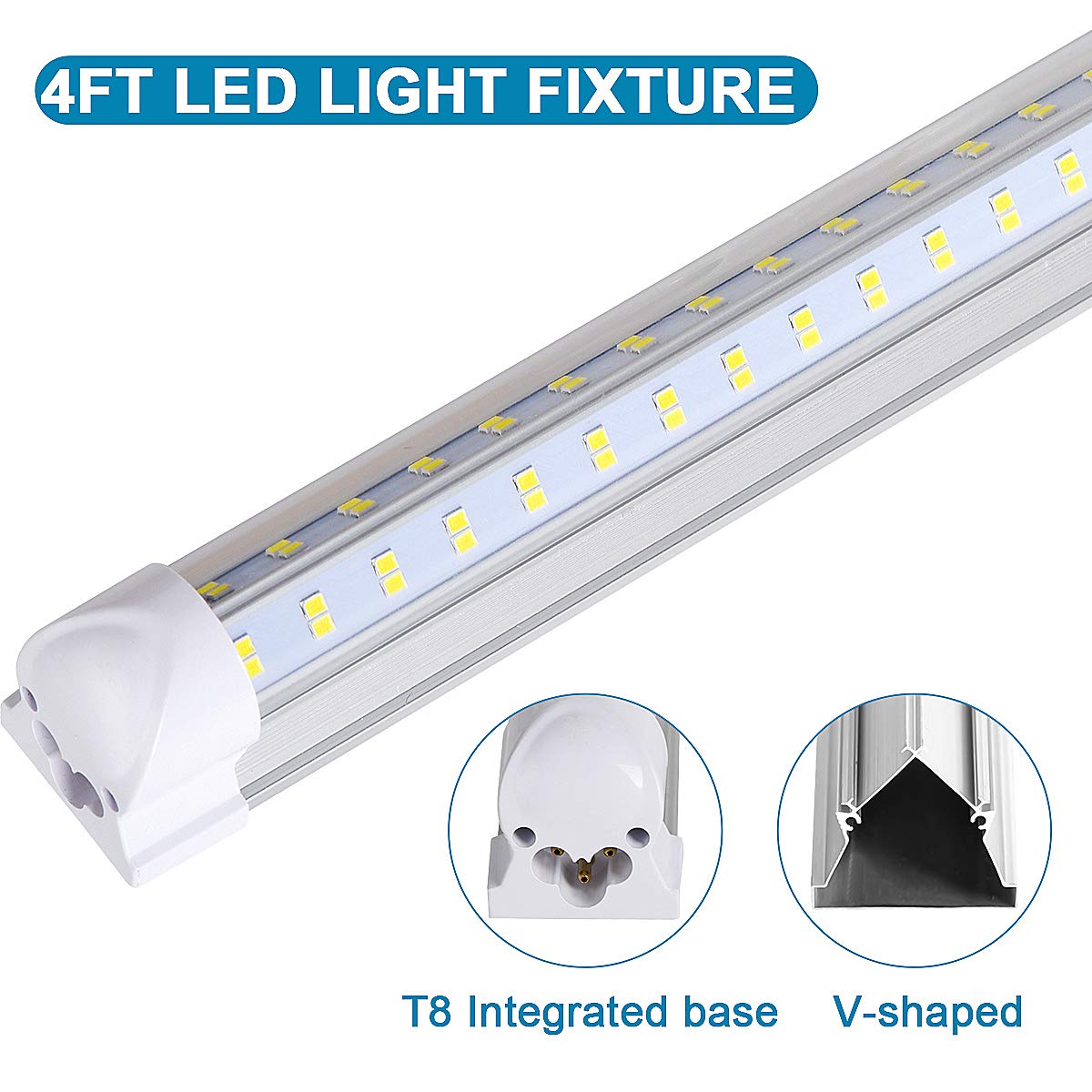 25 Pack,Led Shop Light, 4Ft Led Light Fixtures, 60W 6500Lm 6000K Cool White, V-Shaped T8 Led Tube Lights, High Output, Clear Cov