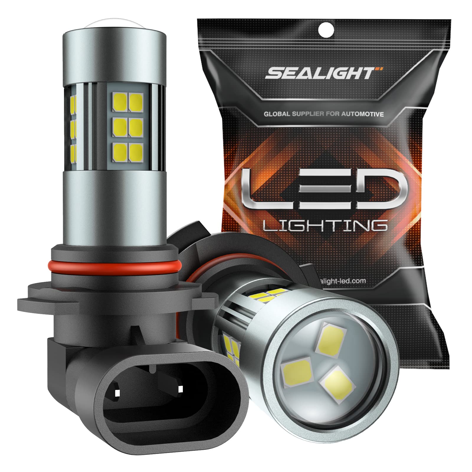 Sealight 9006/Hb4 Led Fog Light Bulbs, 6000K Xenon White, 27 Smd Chips, 360-Degree Illumination, Non-Polarity, Pack Of 2