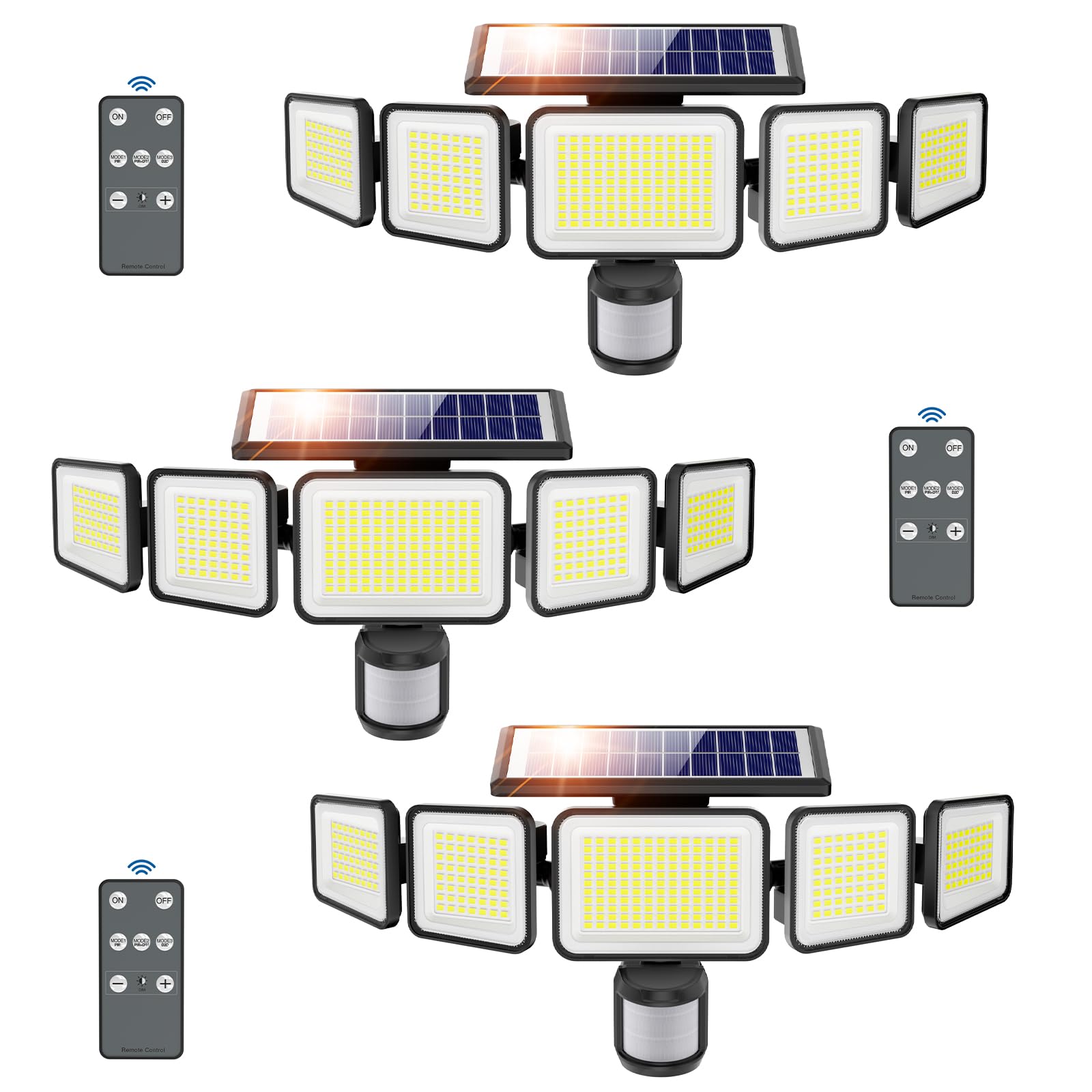 3000LM Solar Lights outdoor, 5 Adjustable Heads Solar Motion Sensor Lights,318 LED, 3 Brightness Mode, Waterproof Solar Security