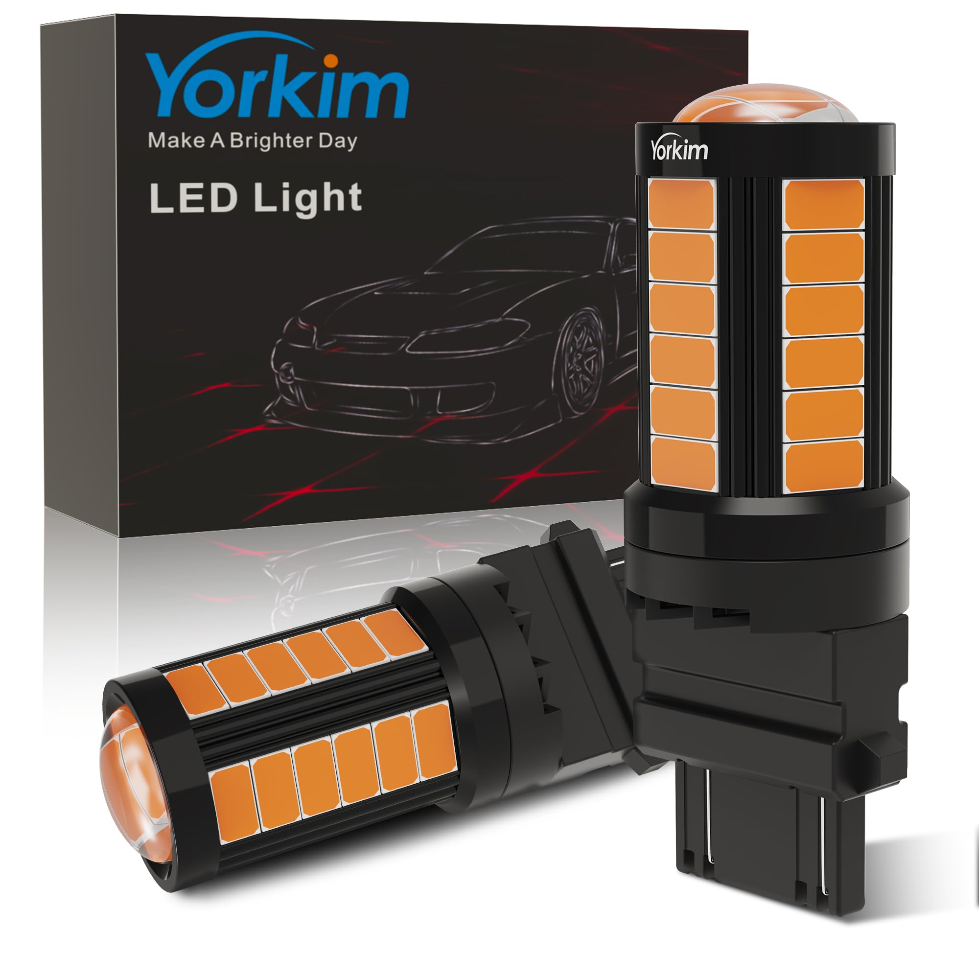 Yorkim 3157 LED Light Bulbs, Amber, Super Bright, Pack of 2, for Brake Lights and Reverse Lights