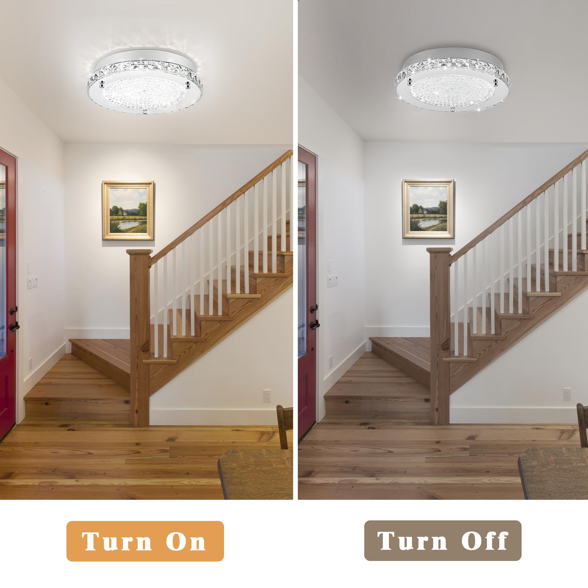 Lzawvm Crystal Ceiling Light Fixture Flush Mount Modern Led Ceiling Lights For Bathroom Bedroom Kitchen, Diameter 11 Inch, 18W,