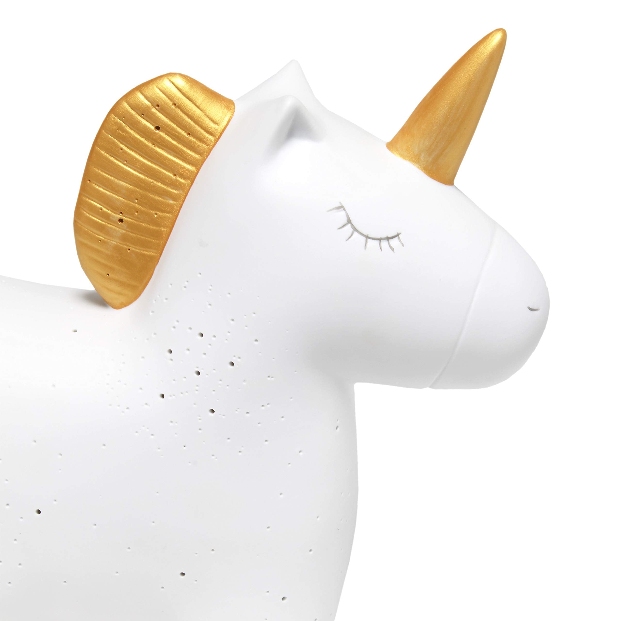 Simple Designs Lt3339-Wht Gold And White Porcelain Fun Shaped Night Light Table Lamp, Unicorn