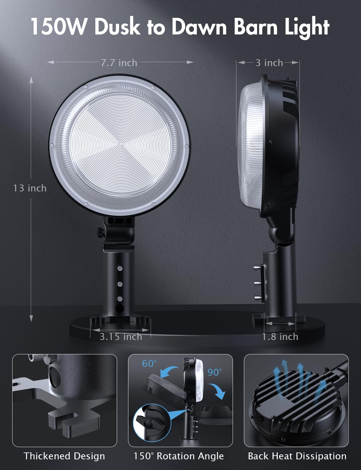 Moontip 150W 2 Pack Led Barn Light 20000Lm Dusk To Dawn Outdoor Lighting With 150° Adjustable Photocell 6500K Daylight Yard Lights, Ip66 Waterproof Area Street Light For Farmhouse Barns Warehouse