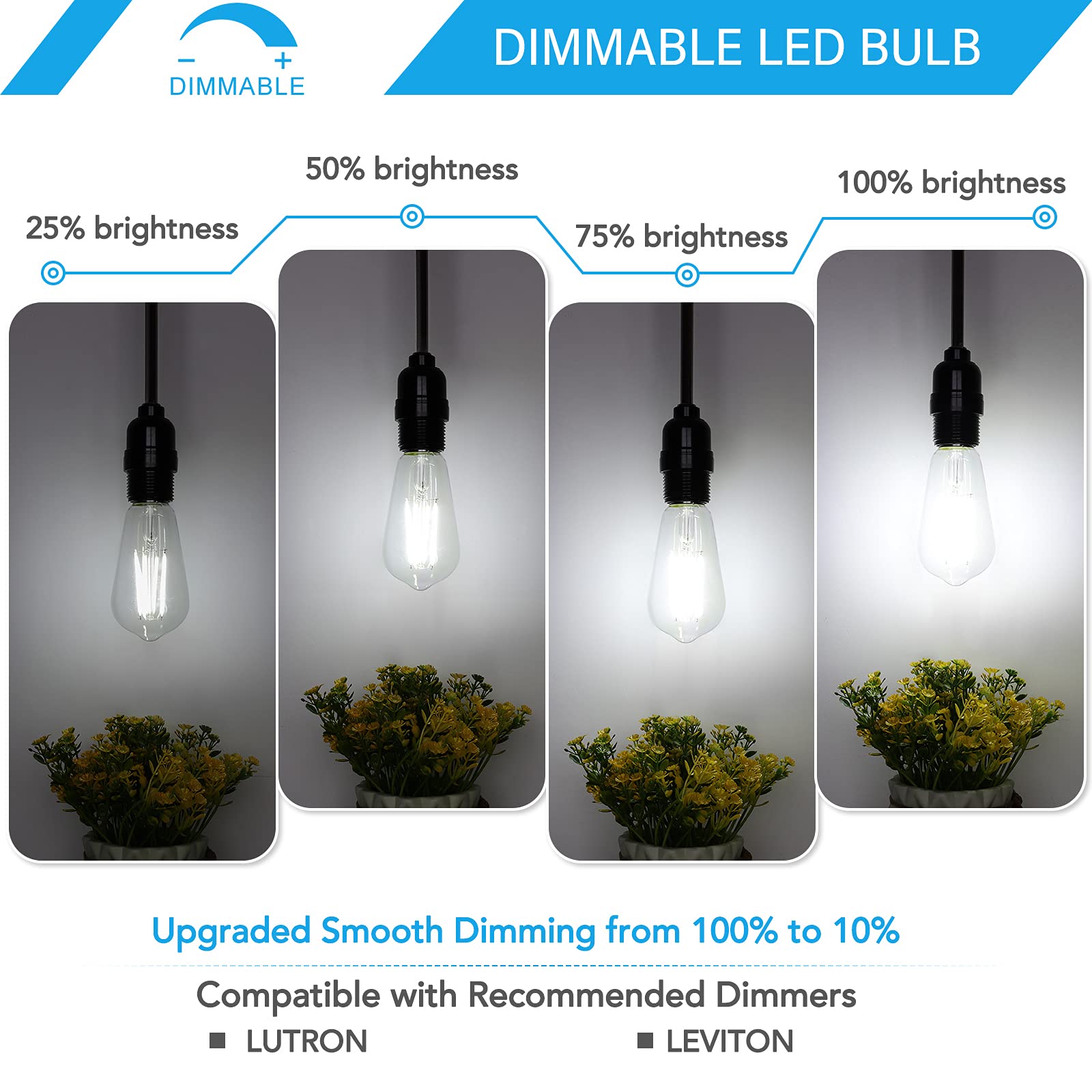 Maxvolador Dimmable Vintage Led Edison Bulb 60W Equivalent, 6W 800Lumens Edison Light Bulbs 5000K Daylight White, St58 Antique L