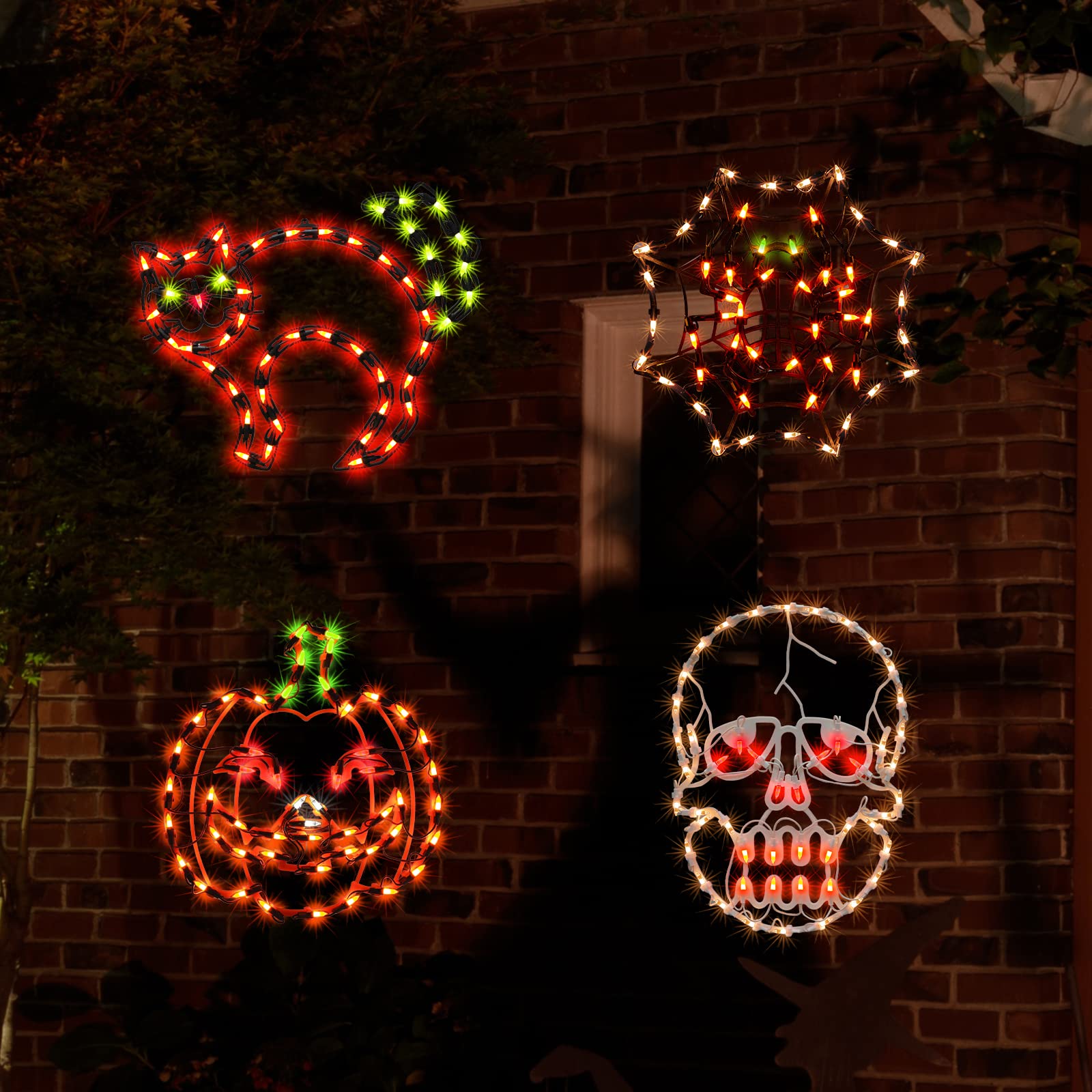 Justpro Lighted Spider, Bat, Happy Halloween,Boo Halloween Window Silhouette Decoration,Halloween Lighted Window Decoration,Hanging Light Up Holiday Ornament