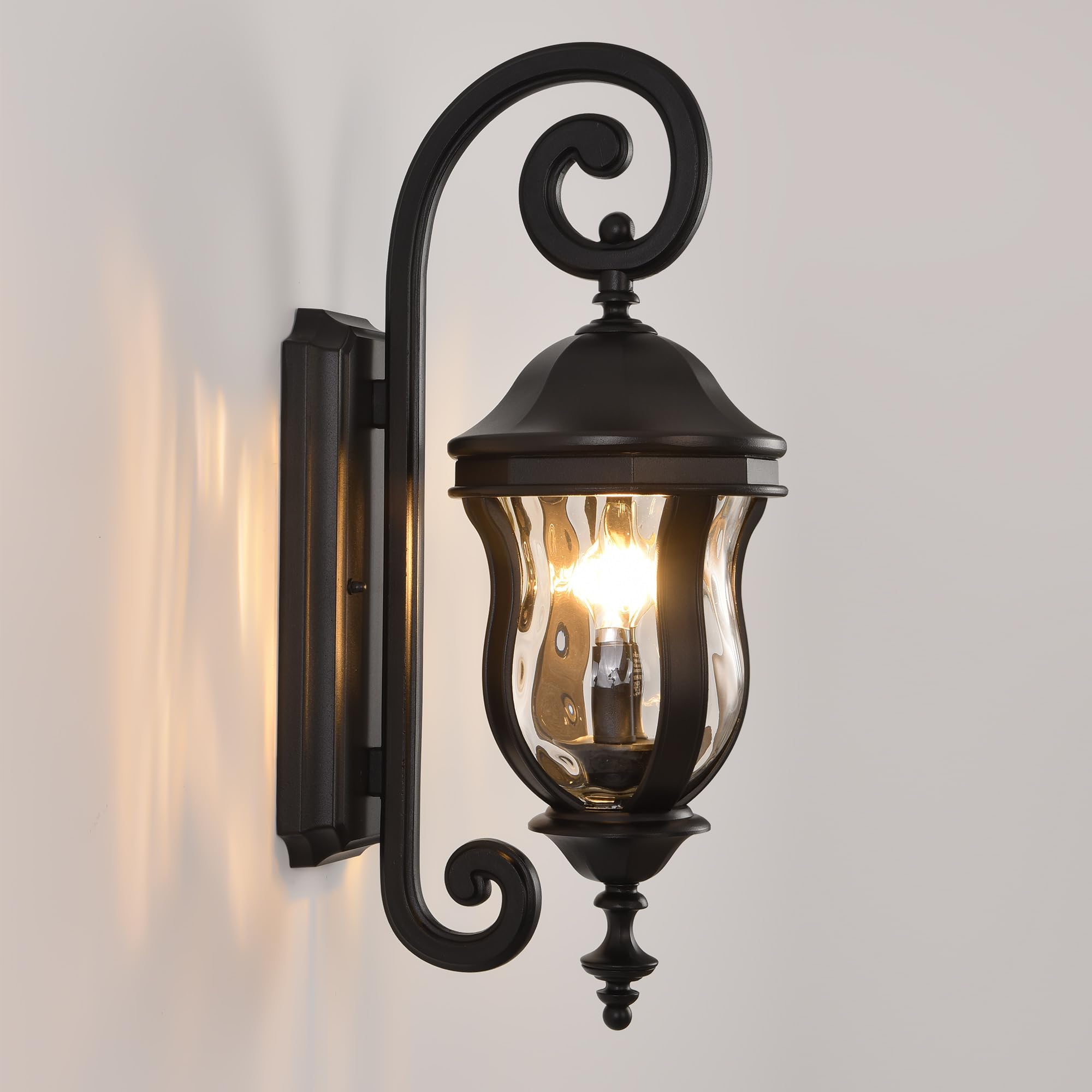 Smeike Outdoor Wall Sconces  Black Outdoor Porch Lights  22.8 H Large Exterior Wall Lanterns  Waterproof Exterior Lighting Fixtures With Water Glass For Patio Garage Doorway
