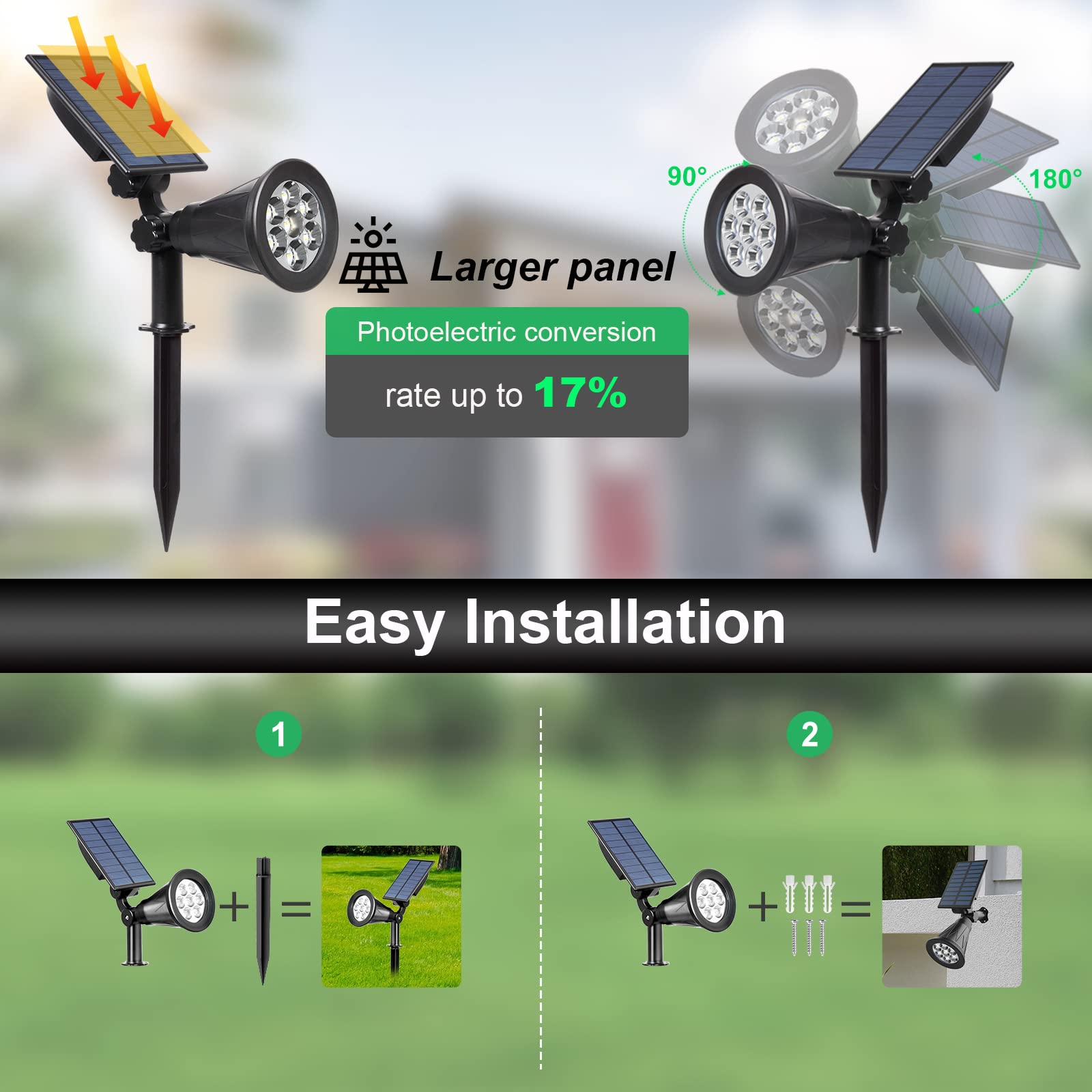 T-SUNUS Solar Landscape Spotlights, RGB Color Changing, Waterproof, Auto On/Off, 2 Pack