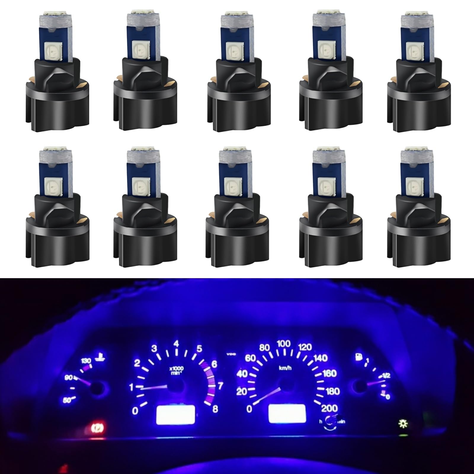 WLJH T5 PC74 Blue Canbus LED Bulb 10 Pack Wedge Lamp for Dashboard and Instrument Panel Lighting