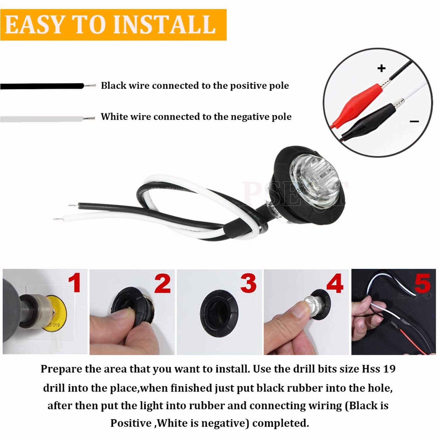 Pseqt Led Rock Lights - 3/4 Round Underglow Clearance Lights, Waterproof, White, 10Pcs For Trailer, Golf Cart, Offroad, Truck, Rv, U