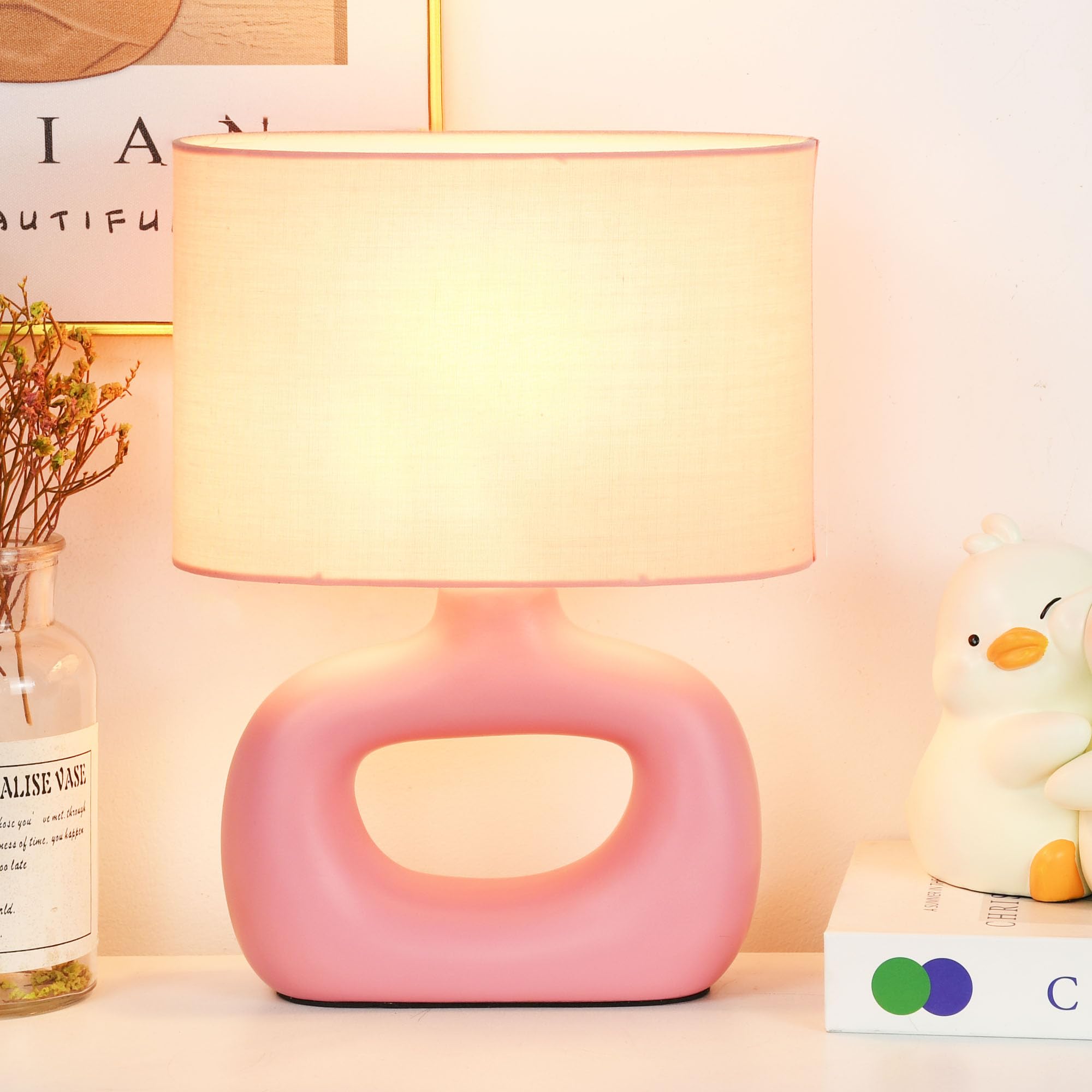 Lampwell LACIO Pink Small Table Lamp for Living Room as Bedside Table Lamp for Bedroom,Modern Ceramic Kids Night Table Lamp,8.66