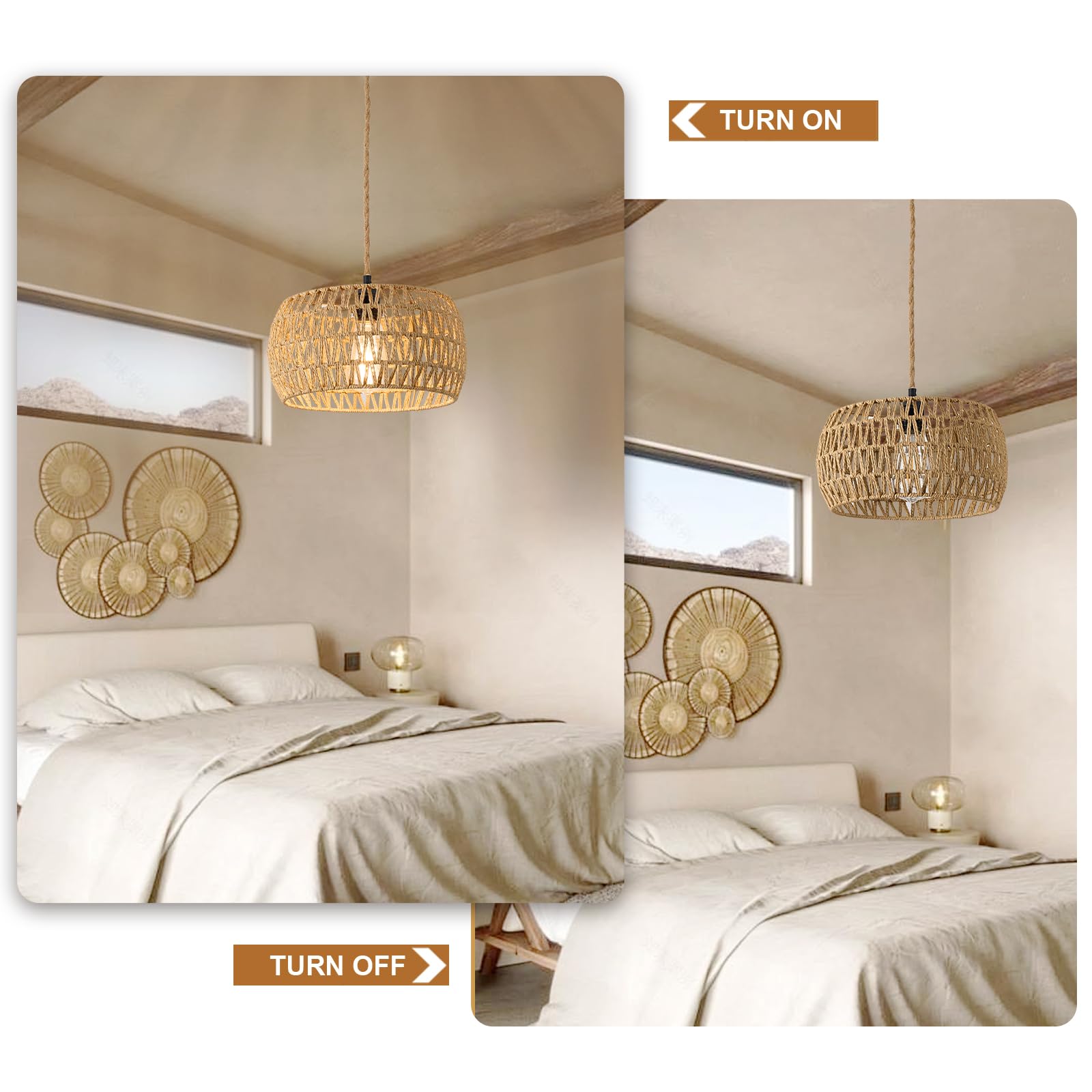 Alaislyc Boho Rattan Pendant Light Fixture - 12&quot; Rustic Wicker Chandelier For Home Decor