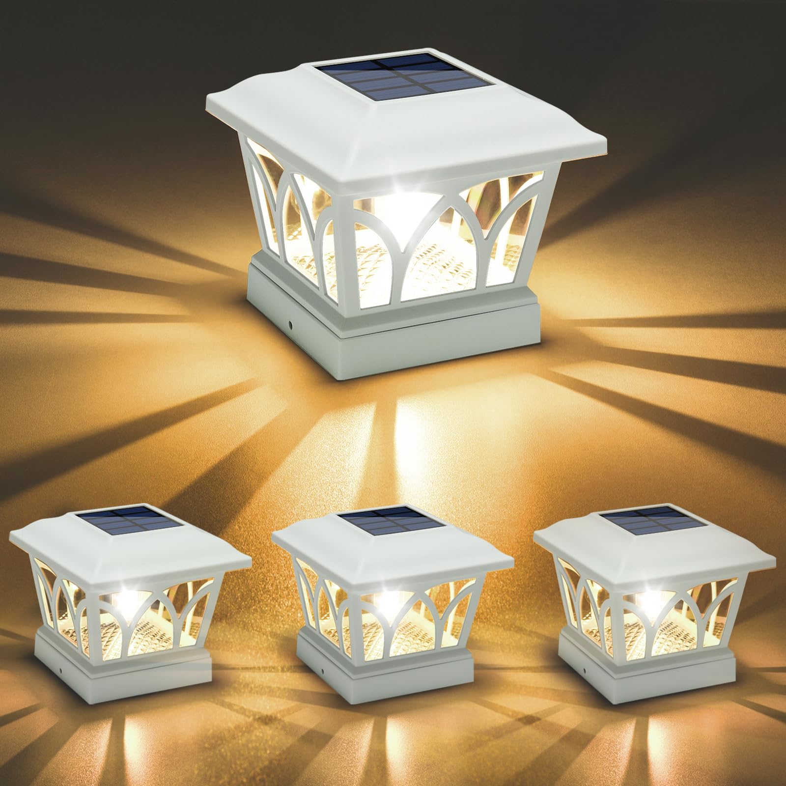 VOLISUN Solar Post Cap Lights, 4 Pack with Edison LED Bulbs, 2 Brightness Settings, Fits 4x4 6x6 Posts, White, Model 21156ZM