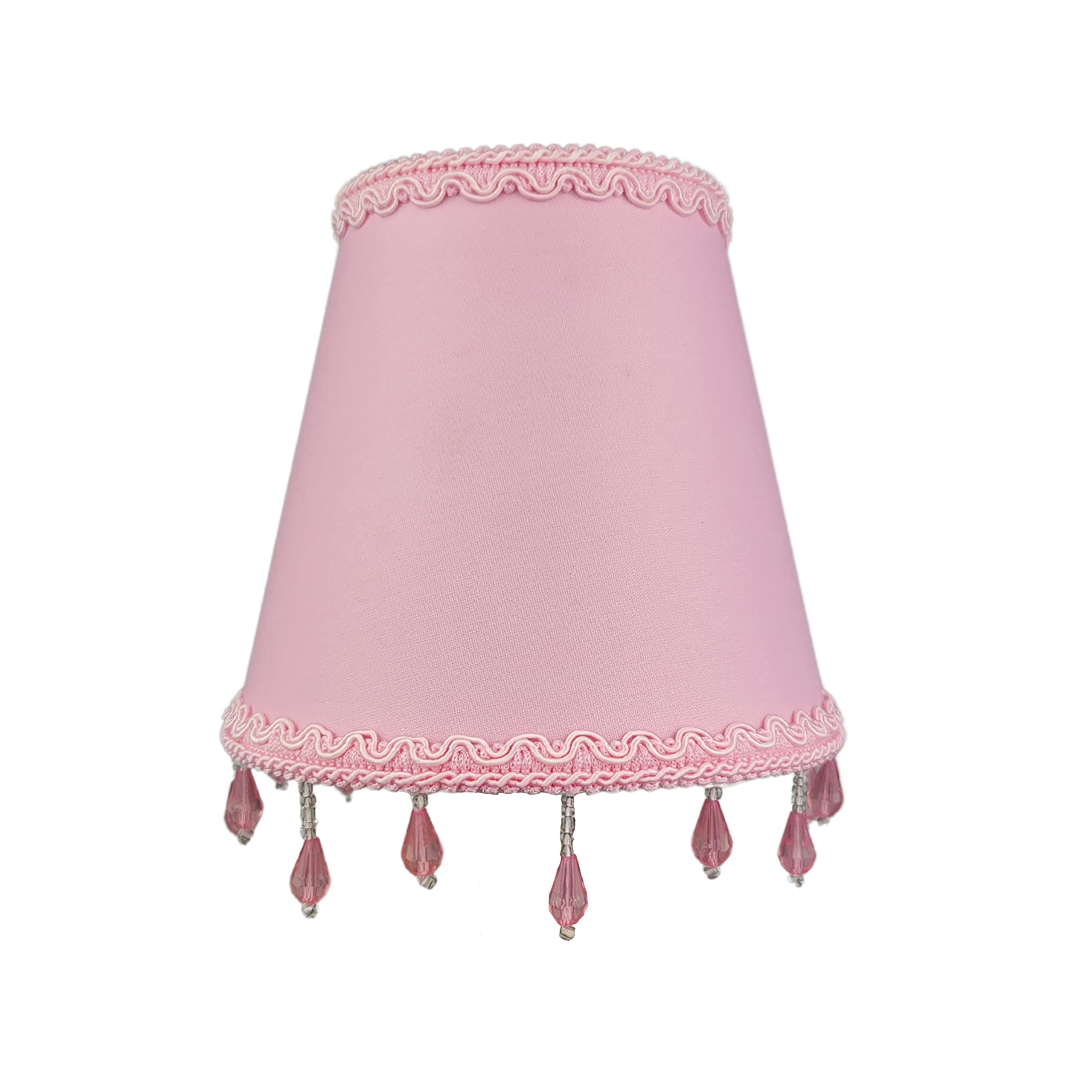 Royal Designs, Inc. Beaded Empire Chandelier Lamp Shade With Decorative Trim, 3 X 5 X 4.5 Inch, Clip-On, Pink, Single