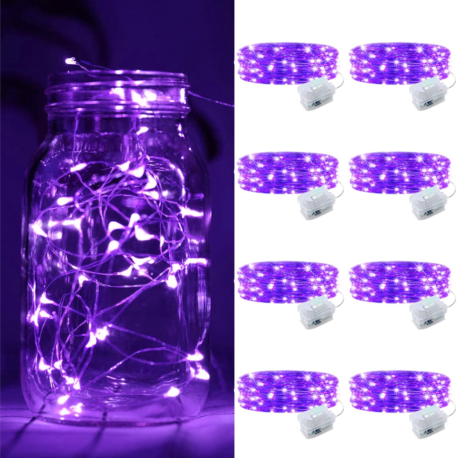 ZGWJ 8 Pack Fairy Lights Battery Operated  7ft 20 Mini LED Fairy String Lights Silver Wire 3 Modes for DIY  Parties  Wedding  Bedroom  Halloween Christmas Decoration Purple