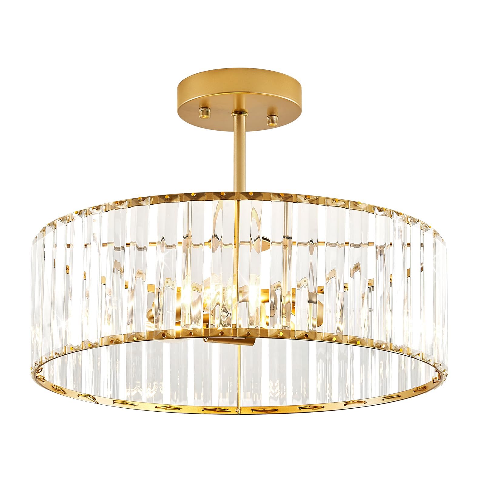 Violoemi Modern Gold Semi Flush Mount Ceiling Light Crystal 3-Light Light Fixture 15.75 Inch Kitchen Ceiling Lighting For Living Room Bedroom Dining Room Bathroom Entryway (Bulb Not Included)