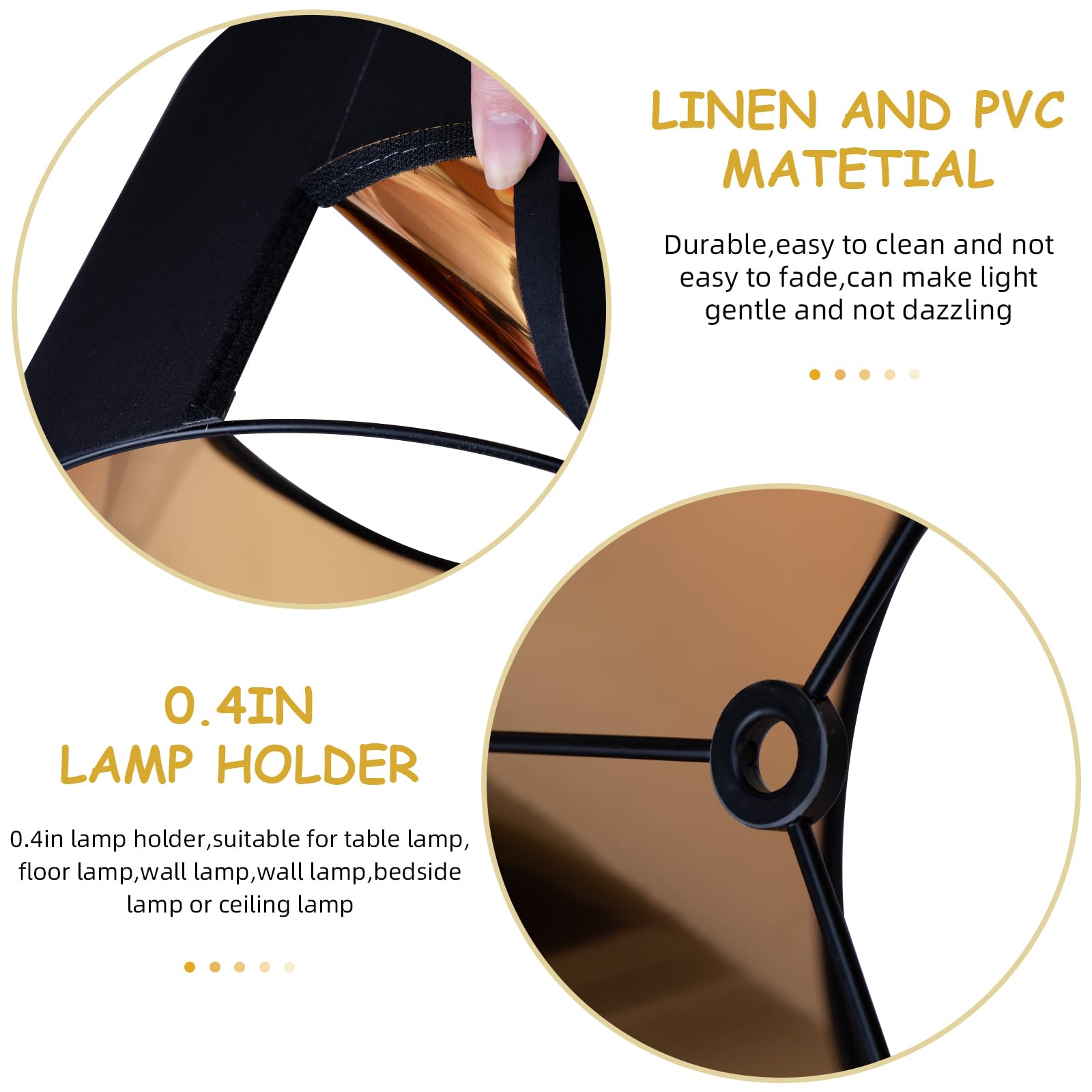 Drum Lamp Shade Set Of 2, 13X13X10 Inches Easy Assembly Lampshades For Table, Bedside, Floor Lamps, Spider Fitter (Blackgold)