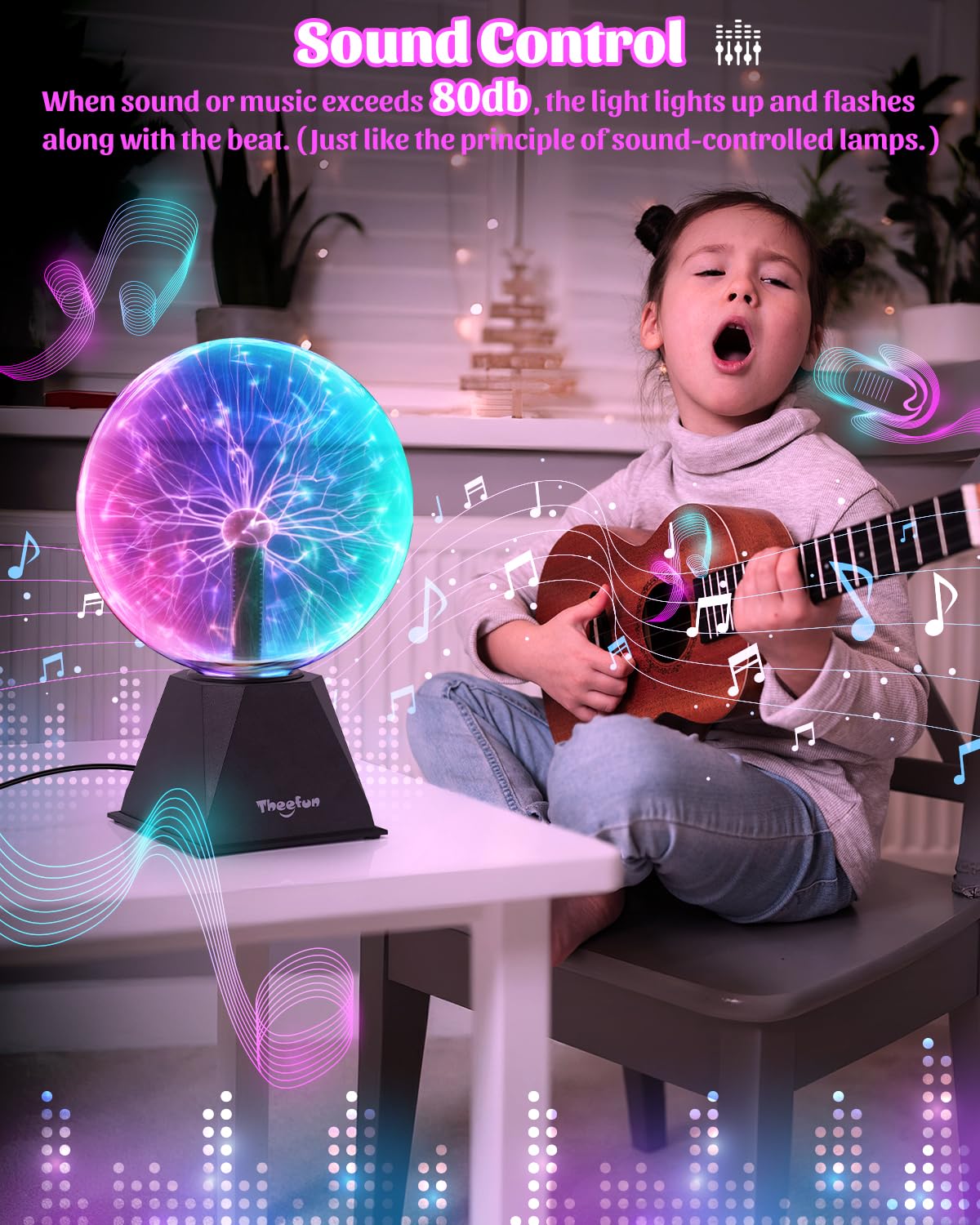 Theefun Plasma Ball  8 Inch Plasma Globe Touch & Sound Sensitive Ball Lamp Electric Lightning Novelty Light For Parties  Home  Prop  Room Decoration  Christmas Gifts  Multicolor