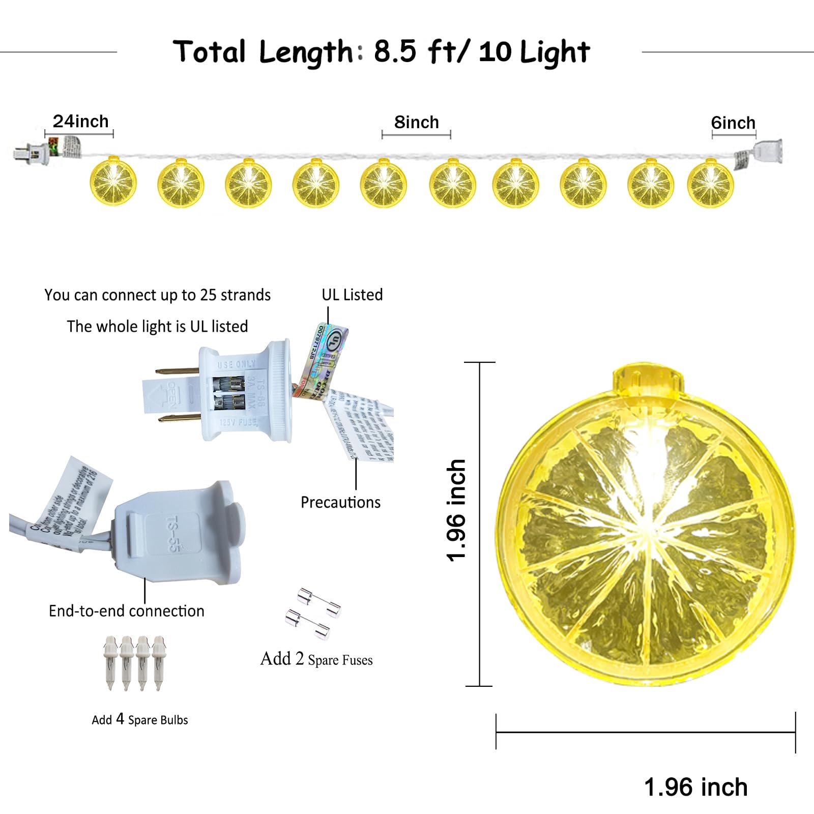 Egcol 8.5Ft Led Lemon String Lights, Plug In Summer Fairy Lights With 10 Lemon Slicer Lights, Novelty Decorative String Lights F
