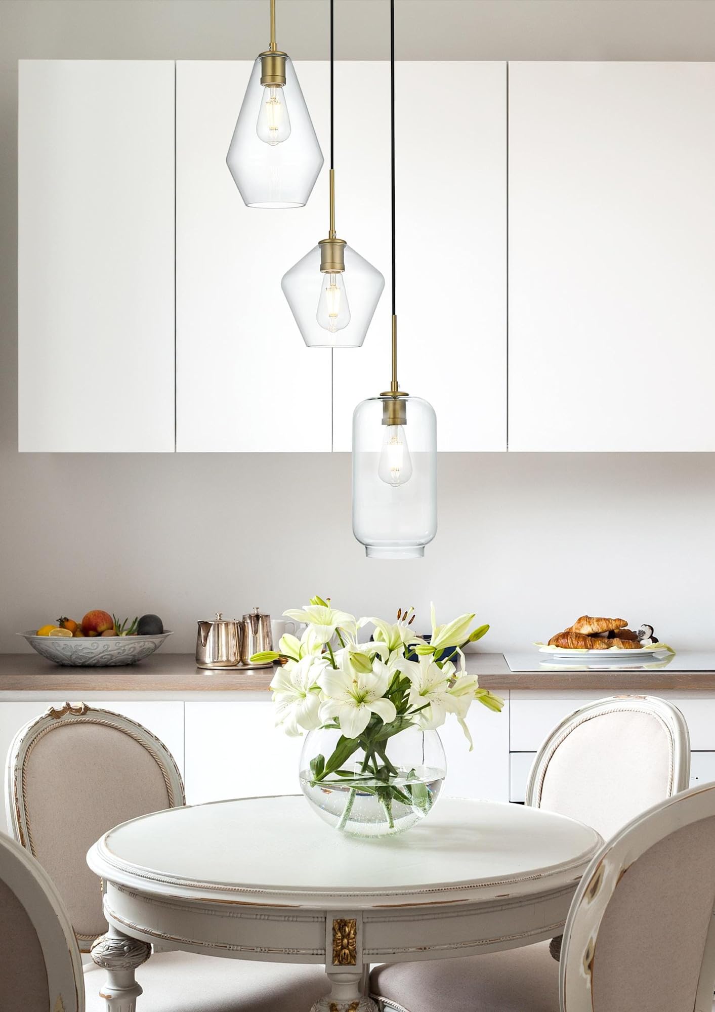 Elegant Lighting Living District Gene 3 Light Brass and Clear Glass Pendant
