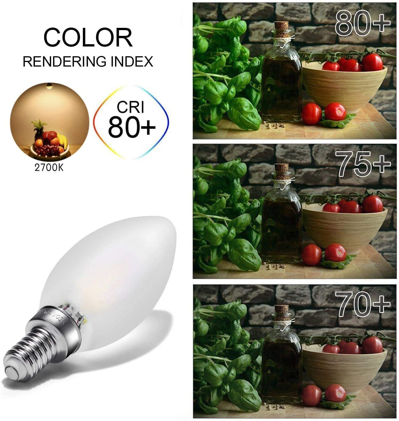 Carrybc Led Candelabra Bulb, 40W Equivalent, Dimmable, Warm White 2700K, Frosted Glass, 4W 400 Lumens, 360 Beam, 3 Pack