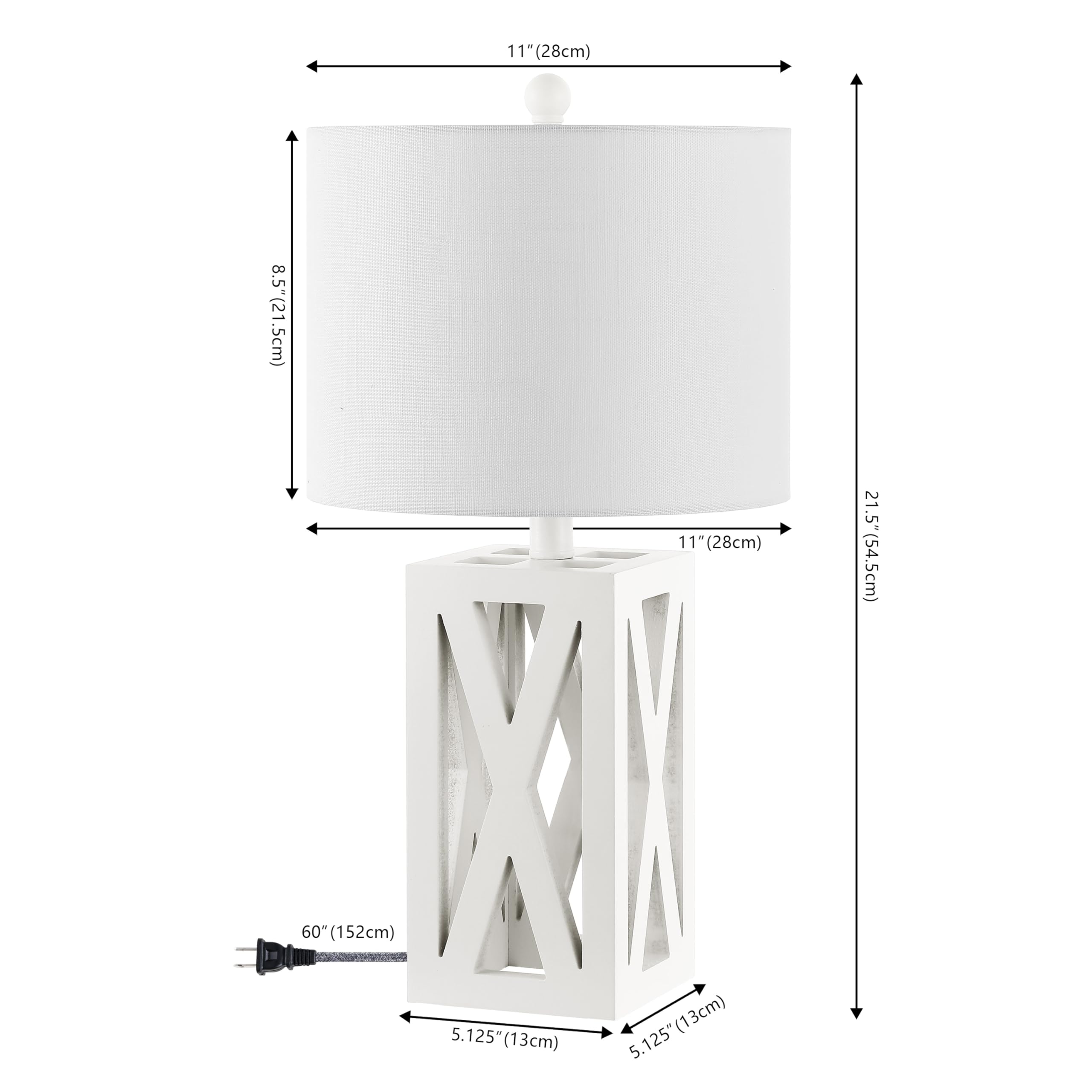 JONATHAN Y Wood LED Table Lamp Set of 2, 21.5in White, Rustic Farmhouse, Model JYL1062B-SET2