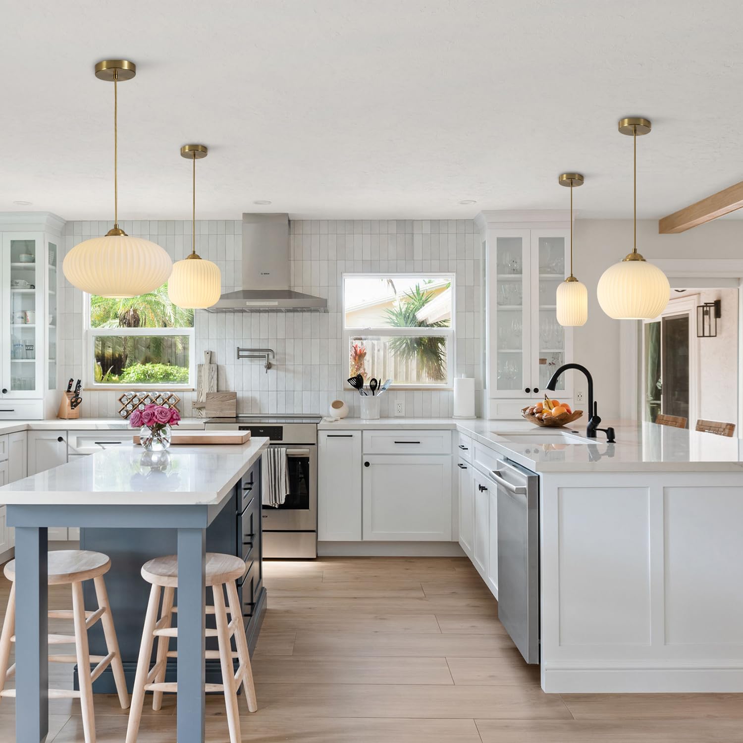 Kco Lighting Mid Century Modern Gold Globe Pendant Lighting Brushed Brass White Opal Glass Pendant Light Antique Farmhouse Singl