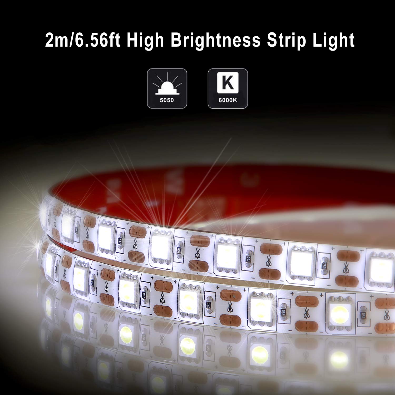G GEEKEEP White LED Strip Lights, Waterproof, Battery Powered, 6.56ft/2m, Model GK-WRL1201