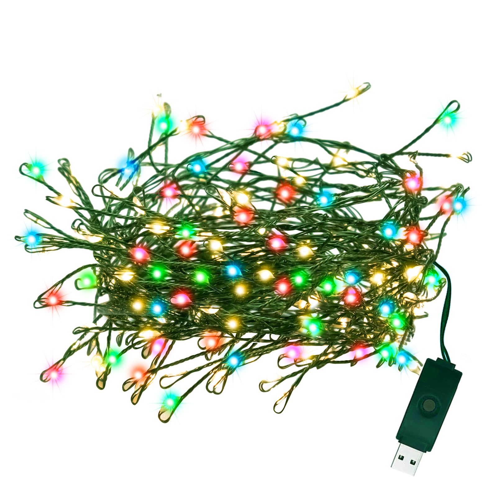 FairyGlim USB Fairy Lights Plug in, Twinkle Firecracker String Lights with Timer and 8 Modes, 10ft 100 LED Waterproof for Indoor Outdoor Christmas Wreath Party Wedding Decoration, Multicolor