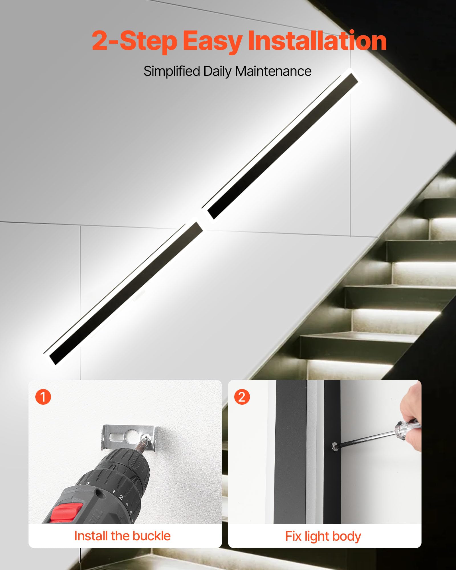 VEVOR Outdoor Wall Lights, Modern Exterior Sconce, Dimmable, 47.2 Inch, IP65 Waterproof, Black and White, Model VB45-D-2, 2 Pack