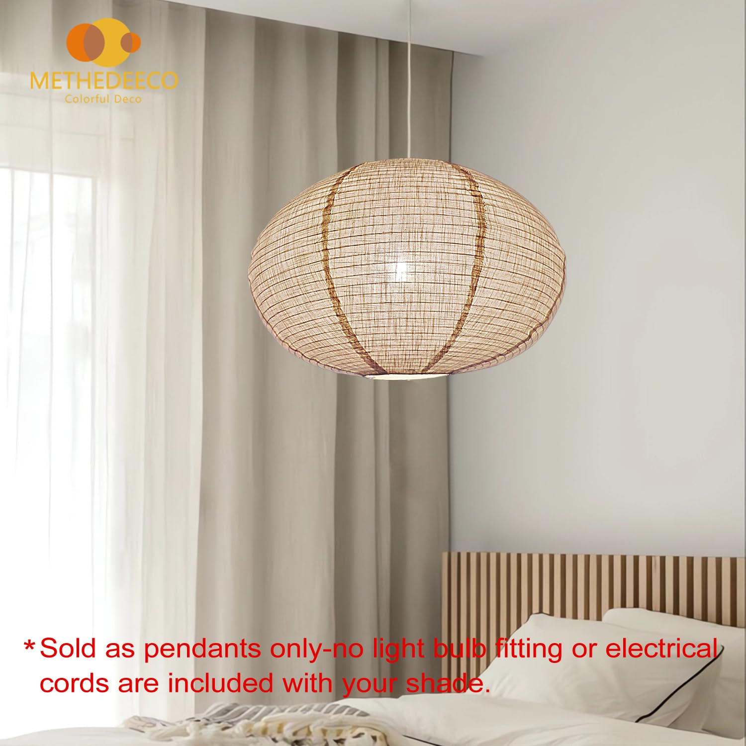 Methedeeco 2Pcs 20Inch Big Diamond Shape Hanging Fabric Lampshade,Paper Lantern,Minimalist Boho White Beige Foldable Linen Pendant Light For Living Room, Dining Room, Bedroom,Showcase Deco And Gift