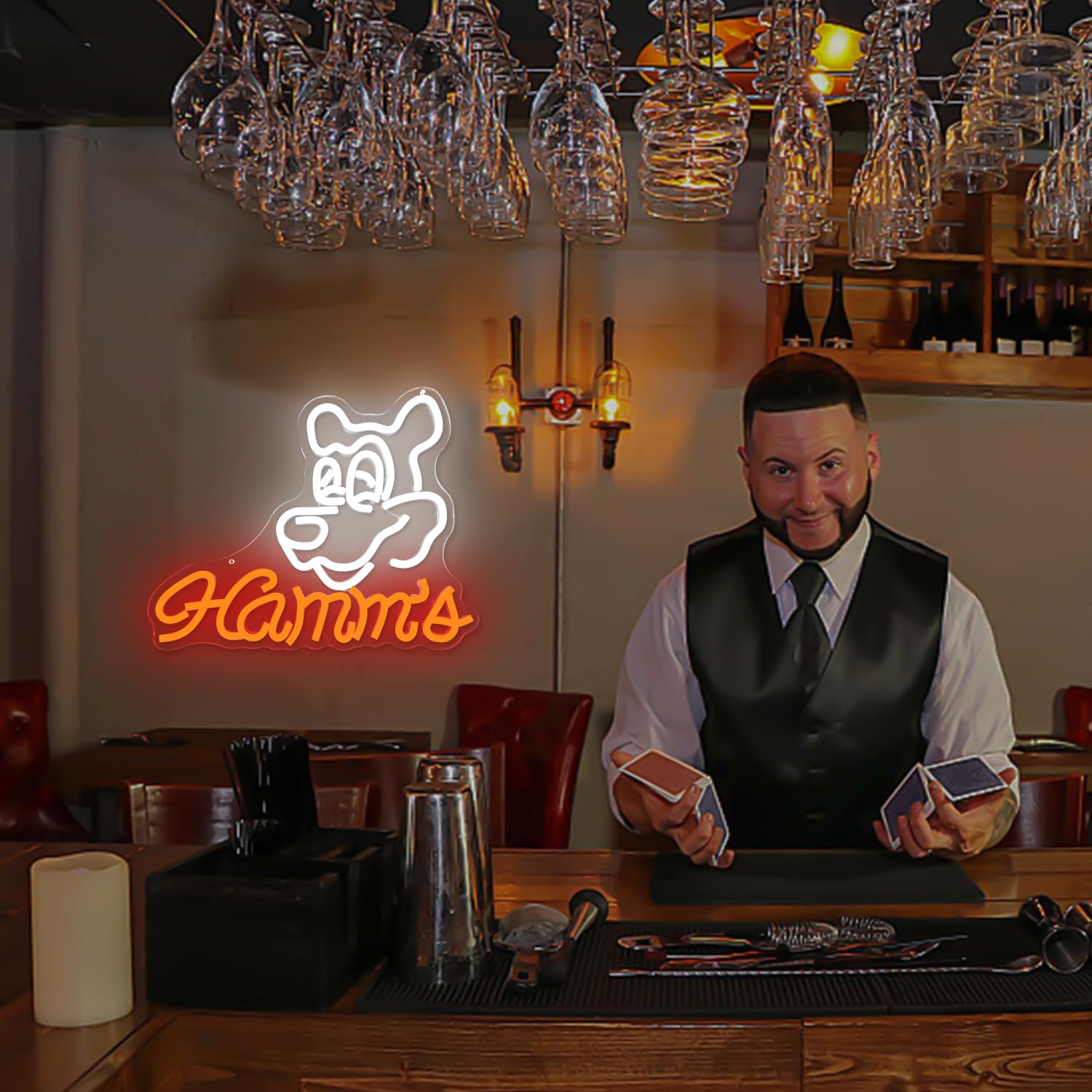 Jooetuu Hamms Beer Bear Neon Sign For Wall Decor Dimmable Hamm'S Beer Light Neon Sign Led Bear Neon Light Signs For Beer Pub Club Home Bar, Man Cave